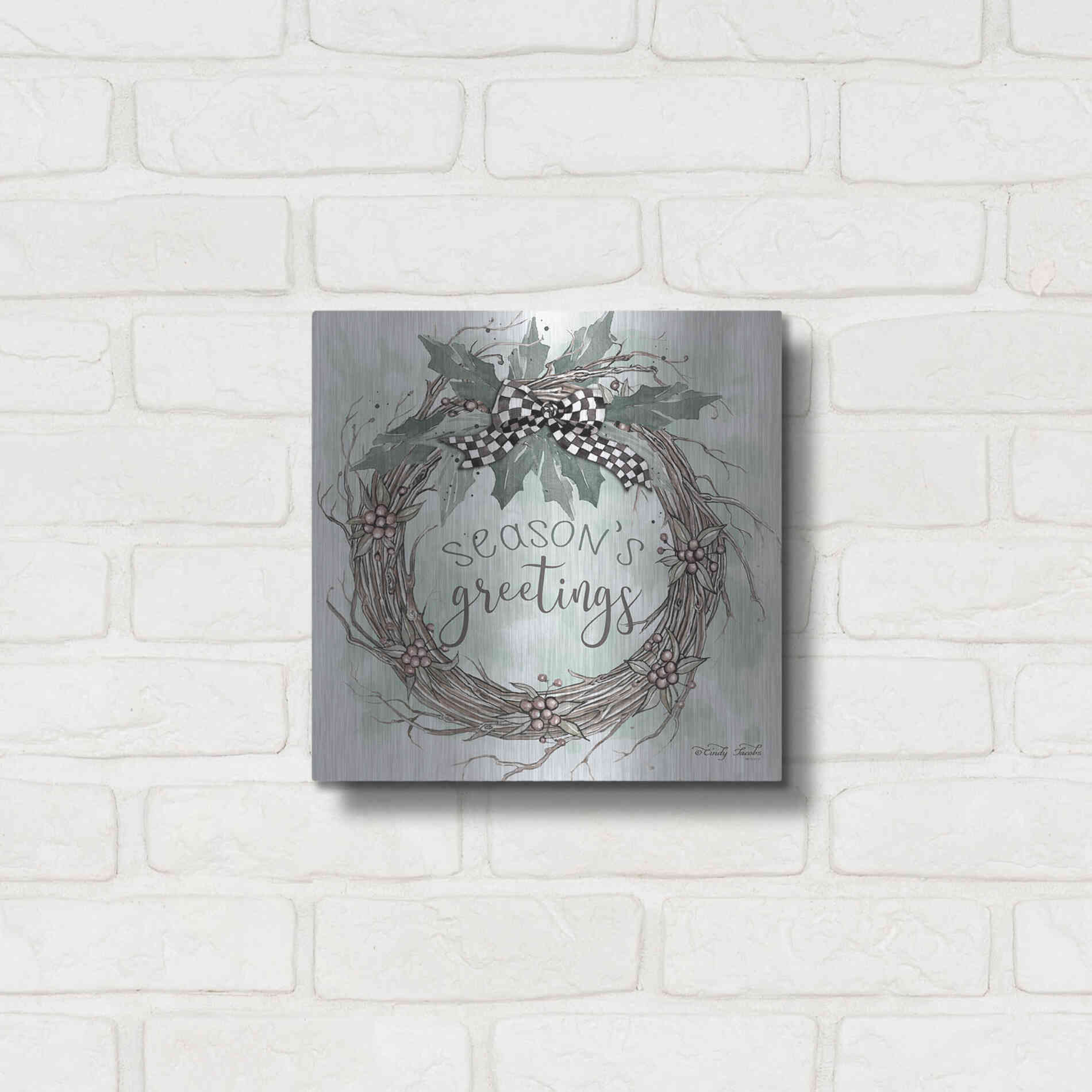 Luxe Metal Art 'Season's Greetings' by Cindy Jacobs, Metal Wall Art,12x12