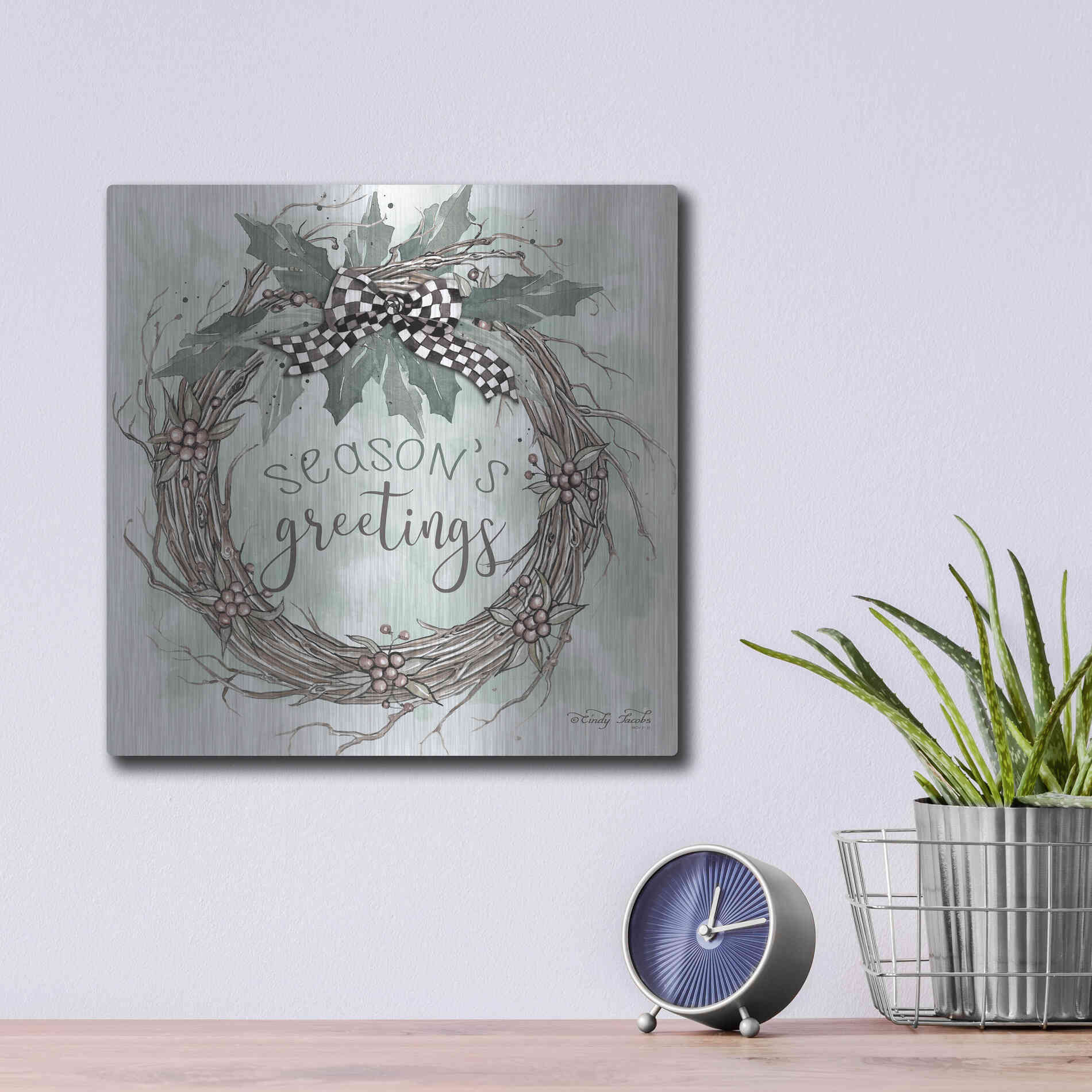 Luxe Metal Art 'Season's Greetings' by Cindy Jacobs, Metal Wall Art,12x12