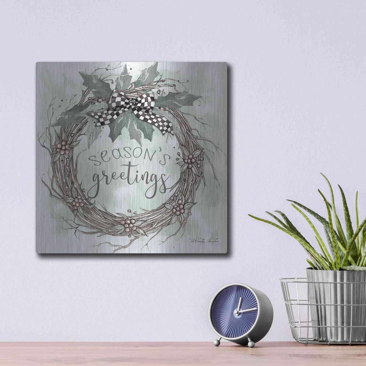 Luxe Metal Art 'Season's Greetings' by Cindy Jacobs, Metal Wall Art,12x12