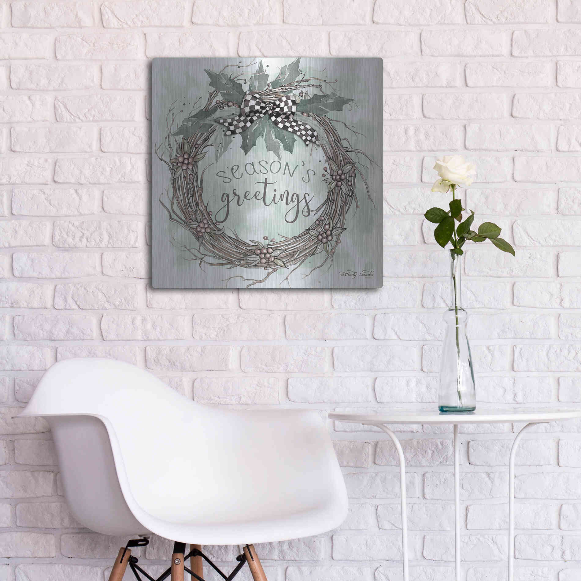 Luxe Metal Art 'Season's Greetings' by Cindy Jacobs, Metal Wall Art,24x24