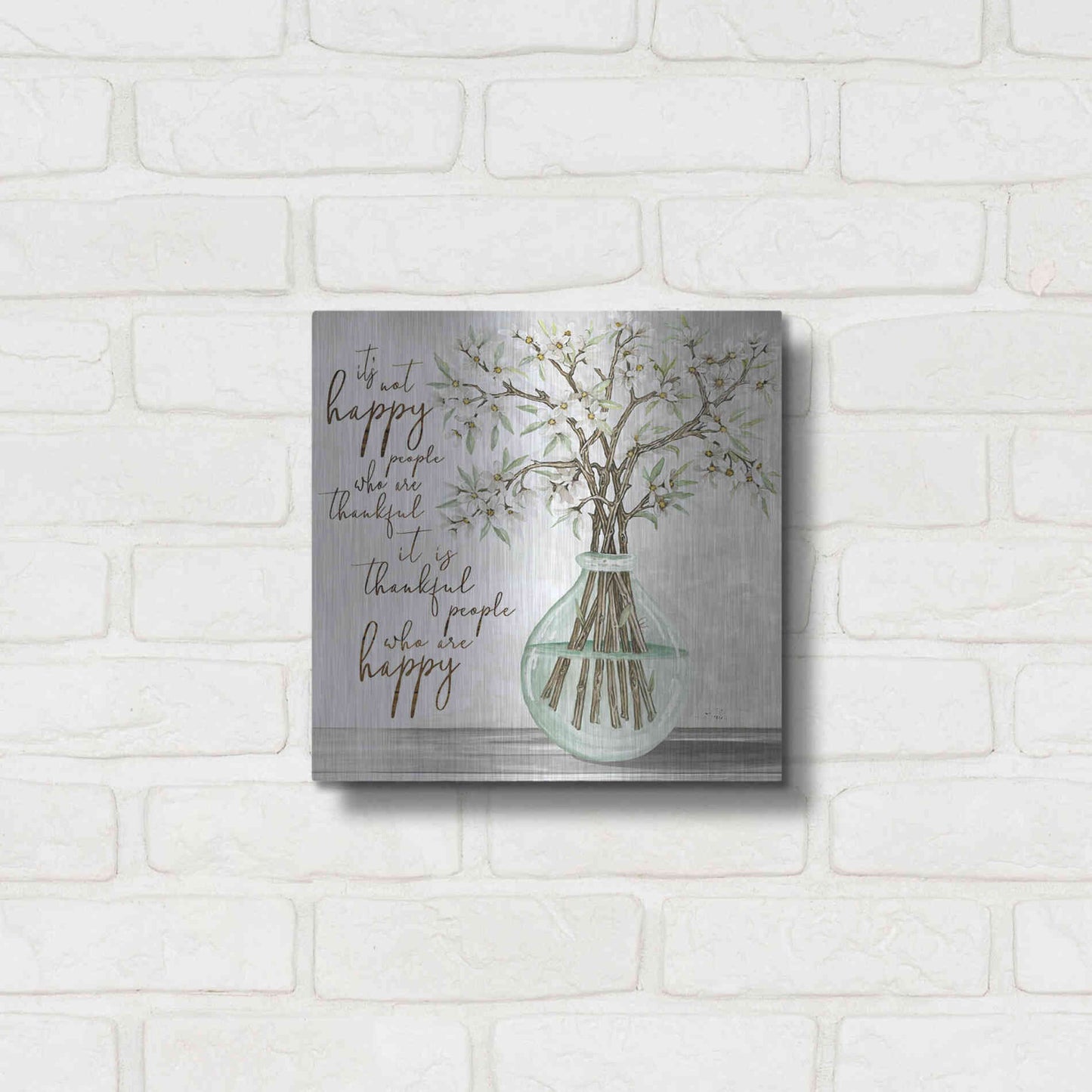 Luxe Metal Art 'Thankful People Flower Vase' by Cindy Jacobs, Metal Wall Art,12x12