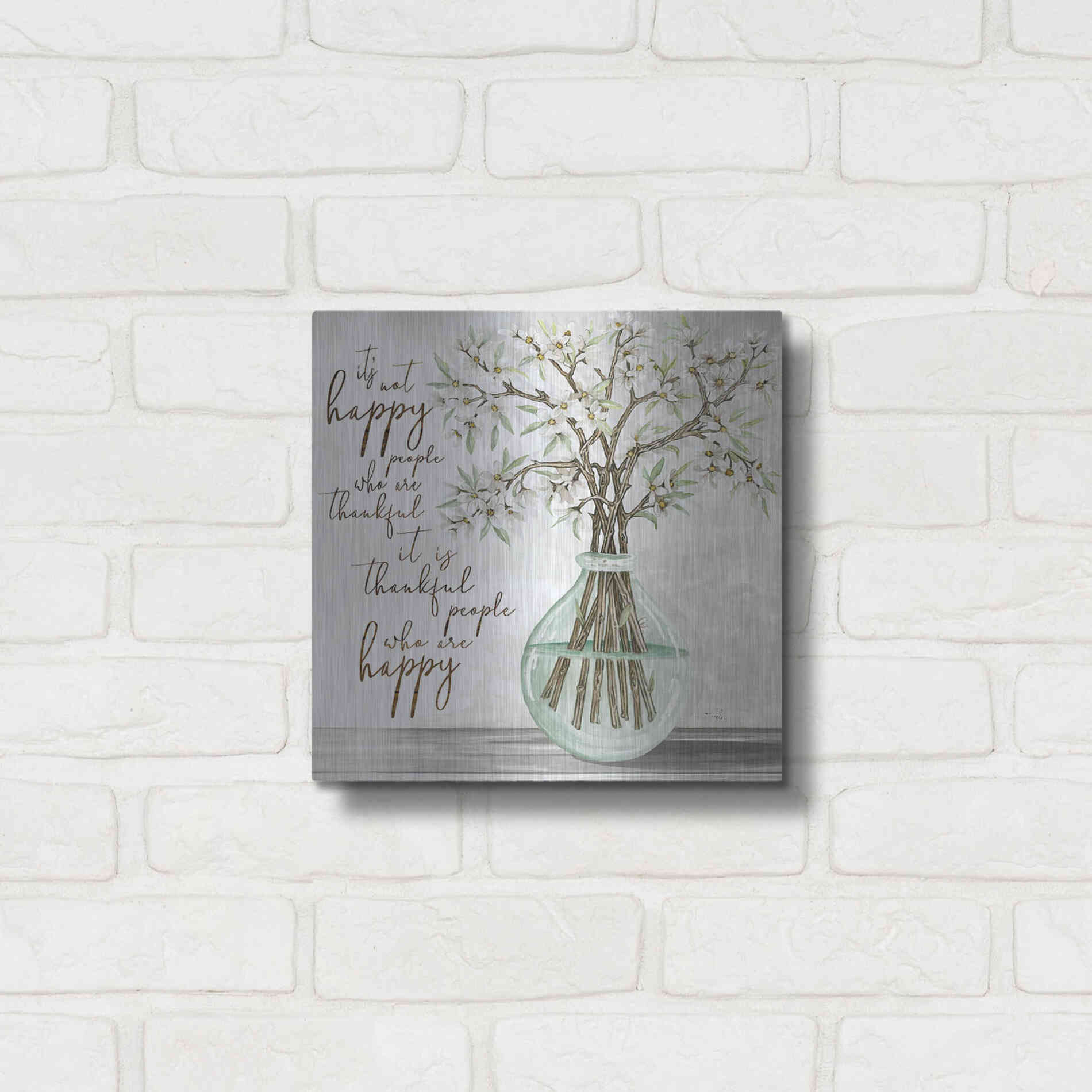 Luxe Metal Art 'Thankful People Flower Vase' by Cindy Jacobs, Metal Wall Art,12x12