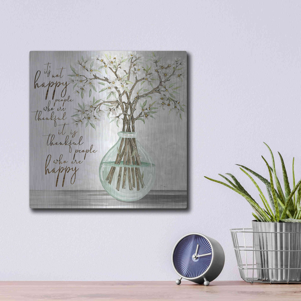 Luxe Metal Art 'Thankful People Flower Vase' by Cindy Jacobs, Metal Wall Art,12x12