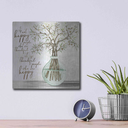 Luxe Metal Art 'Thankful People Flower Vase' by Cindy Jacobs, Metal Wall Art,12x12