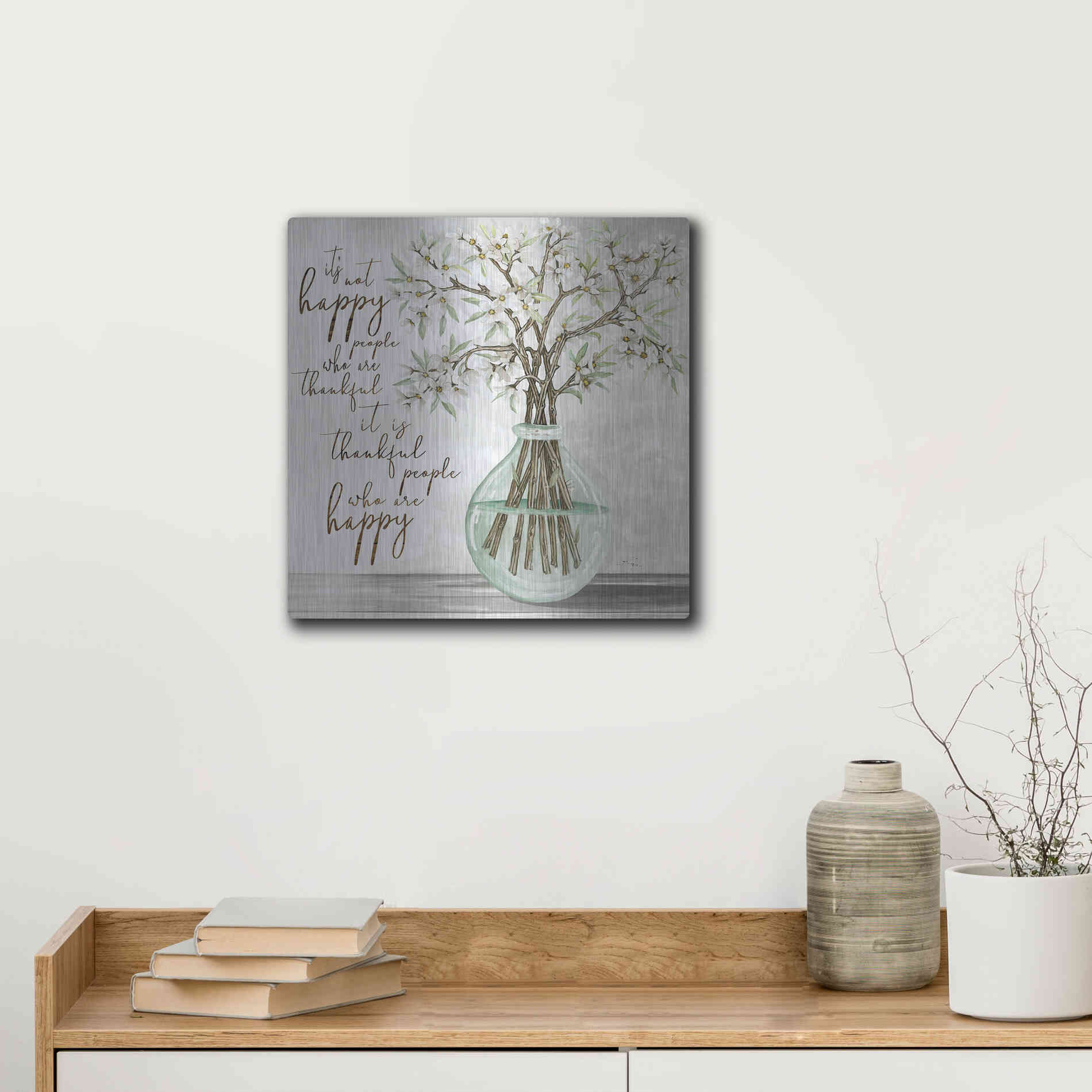 Luxe Metal Art 'Thankful People Flower Vase' by Cindy Jacobs, Metal Wall Art,12x12