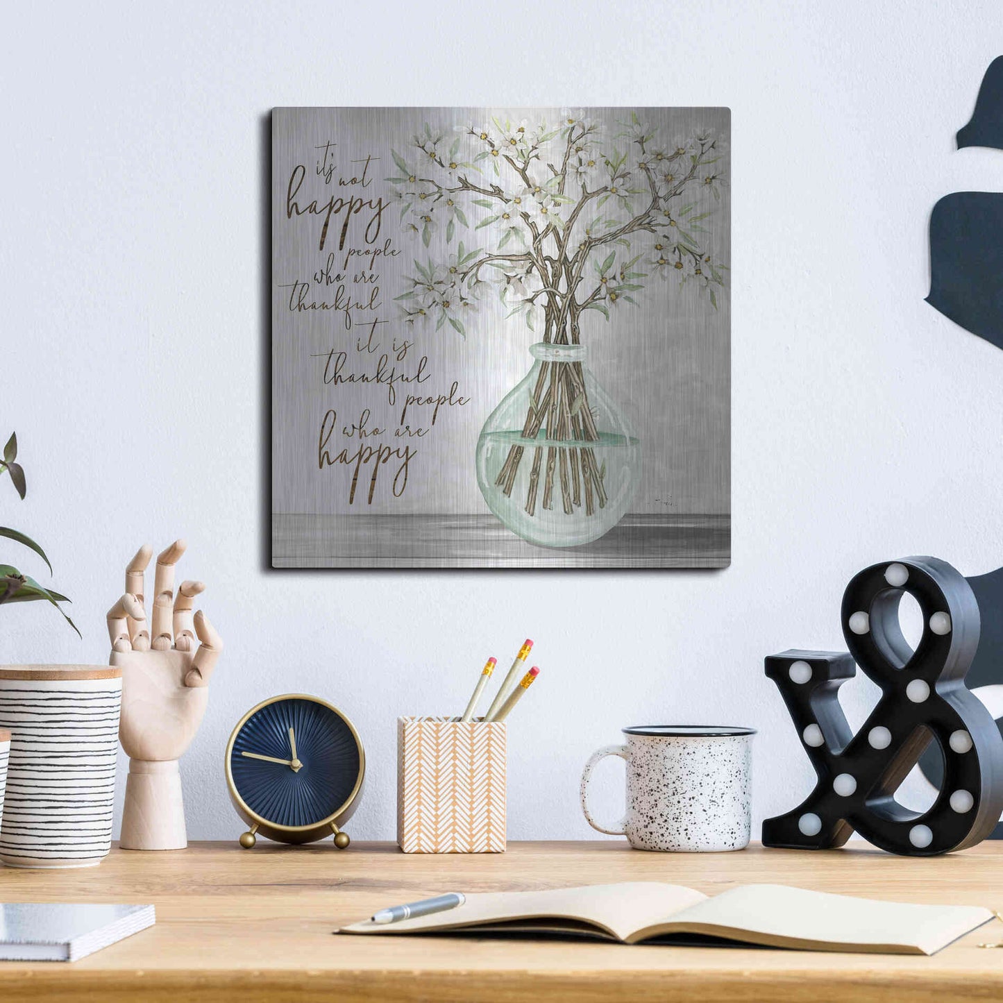 Luxe Metal Art 'Thankful People Flower Vase' by Cindy Jacobs, Metal Wall Art,12x12