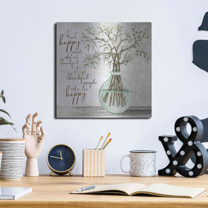 Luxe Metal Art 'Thankful People Flower Vase' by Cindy Jacobs, Metal Wall Art,12x12