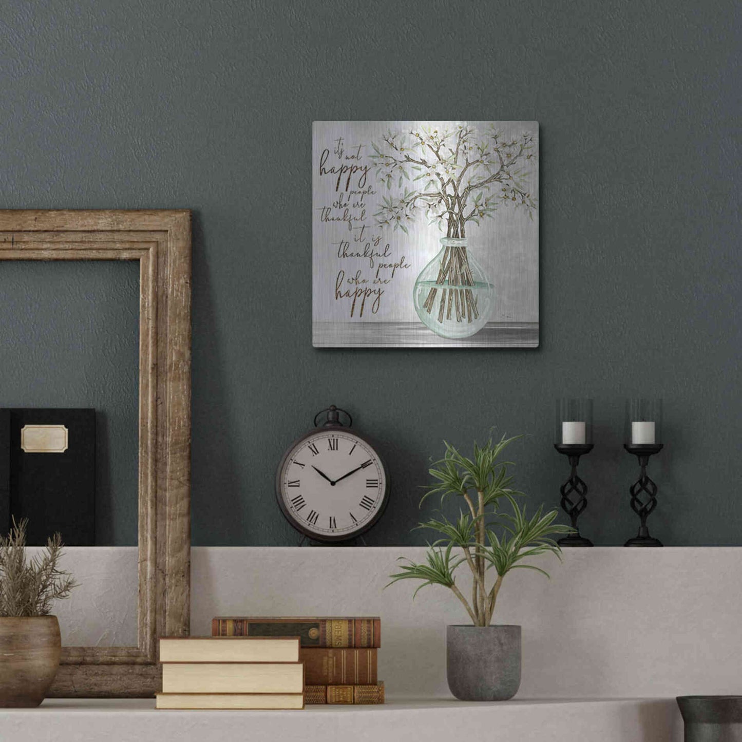 Luxe Metal Art 'Thankful People Flower Vase' by Cindy Jacobs, Metal Wall Art,12x12