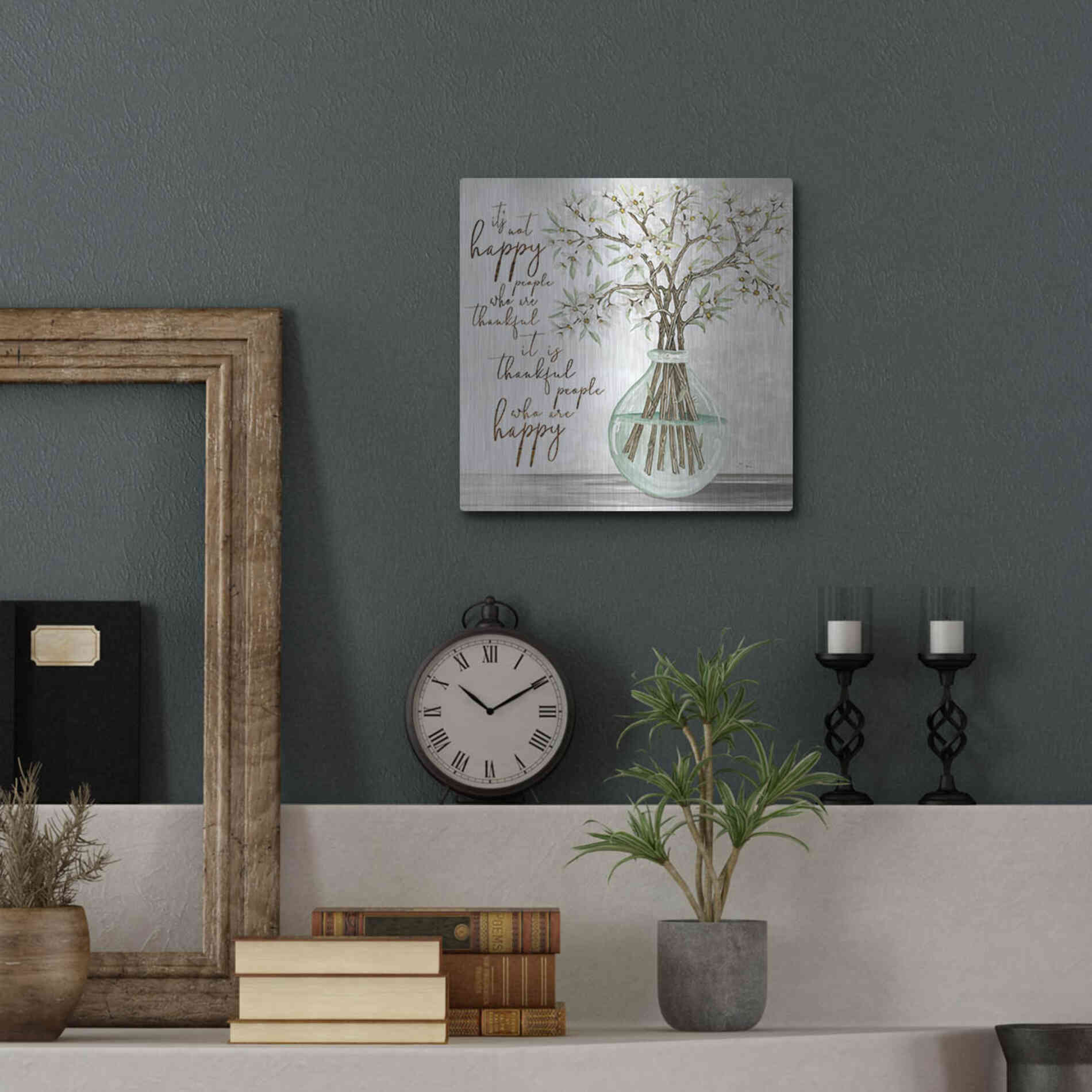 Luxe Metal Art 'Thankful People Flower Vase' by Cindy Jacobs, Metal Wall Art,12x12