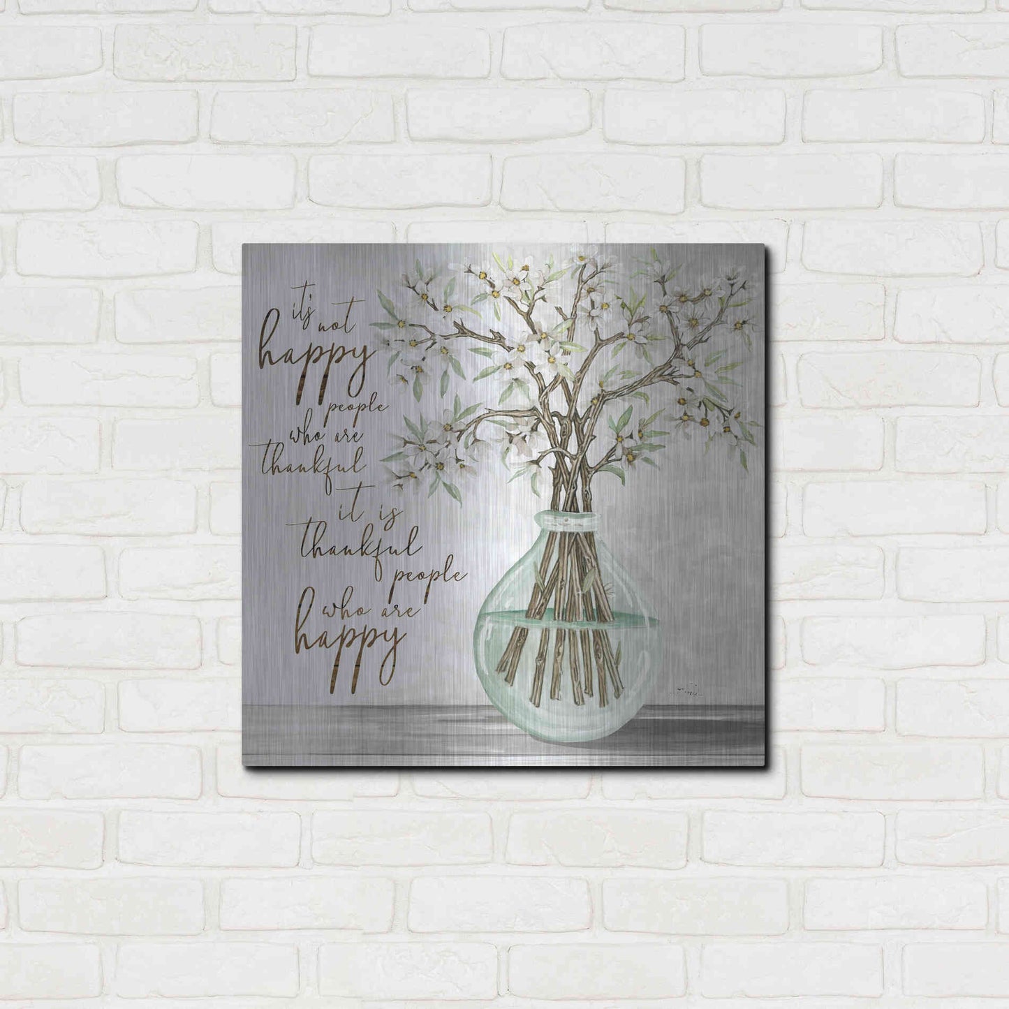 Luxe Metal Art 'Thankful People Flower Vase' by Cindy Jacobs, Metal Wall Art,24x24
