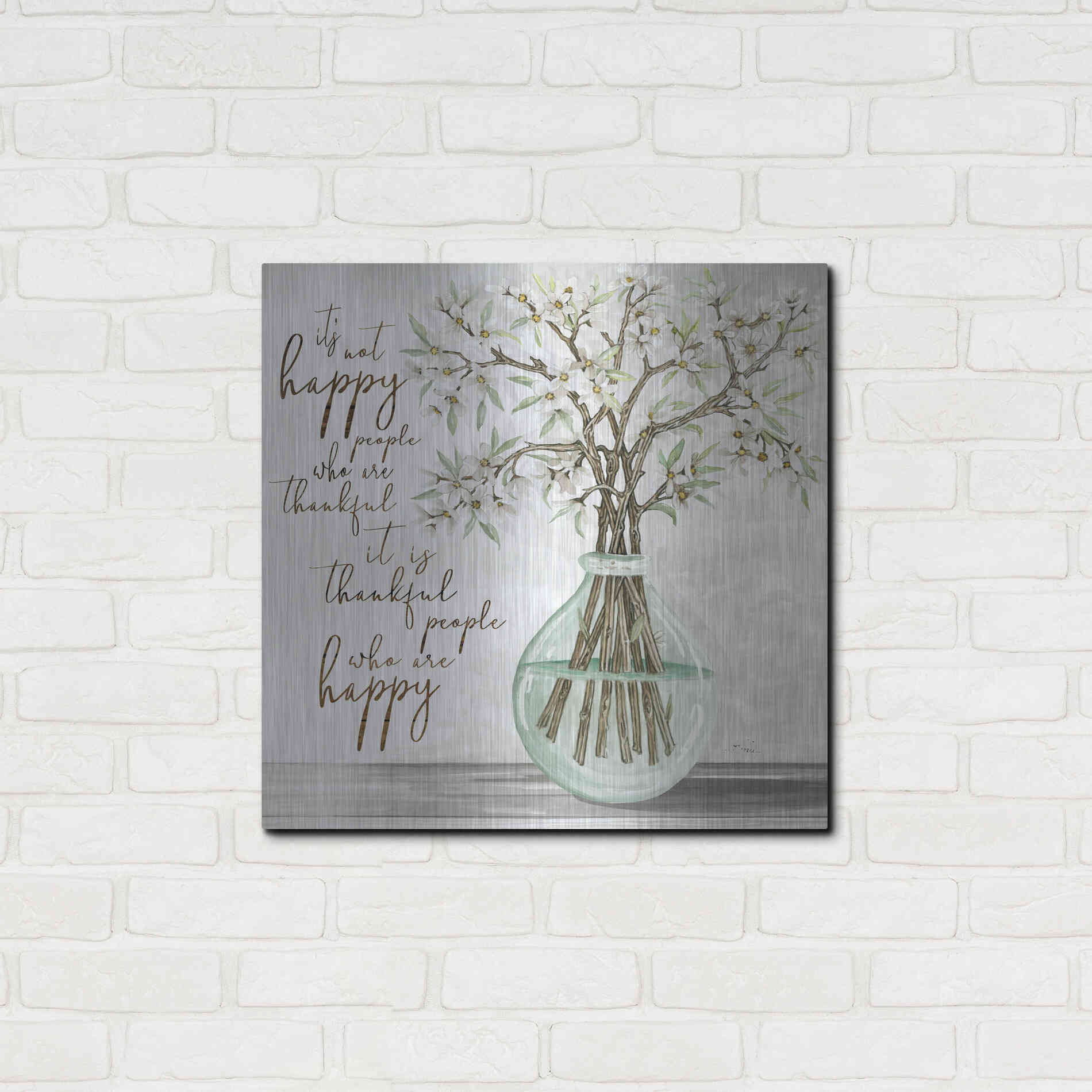 Luxe Metal Art 'Thankful People Flower Vase' by Cindy Jacobs, Metal Wall Art,24x24
