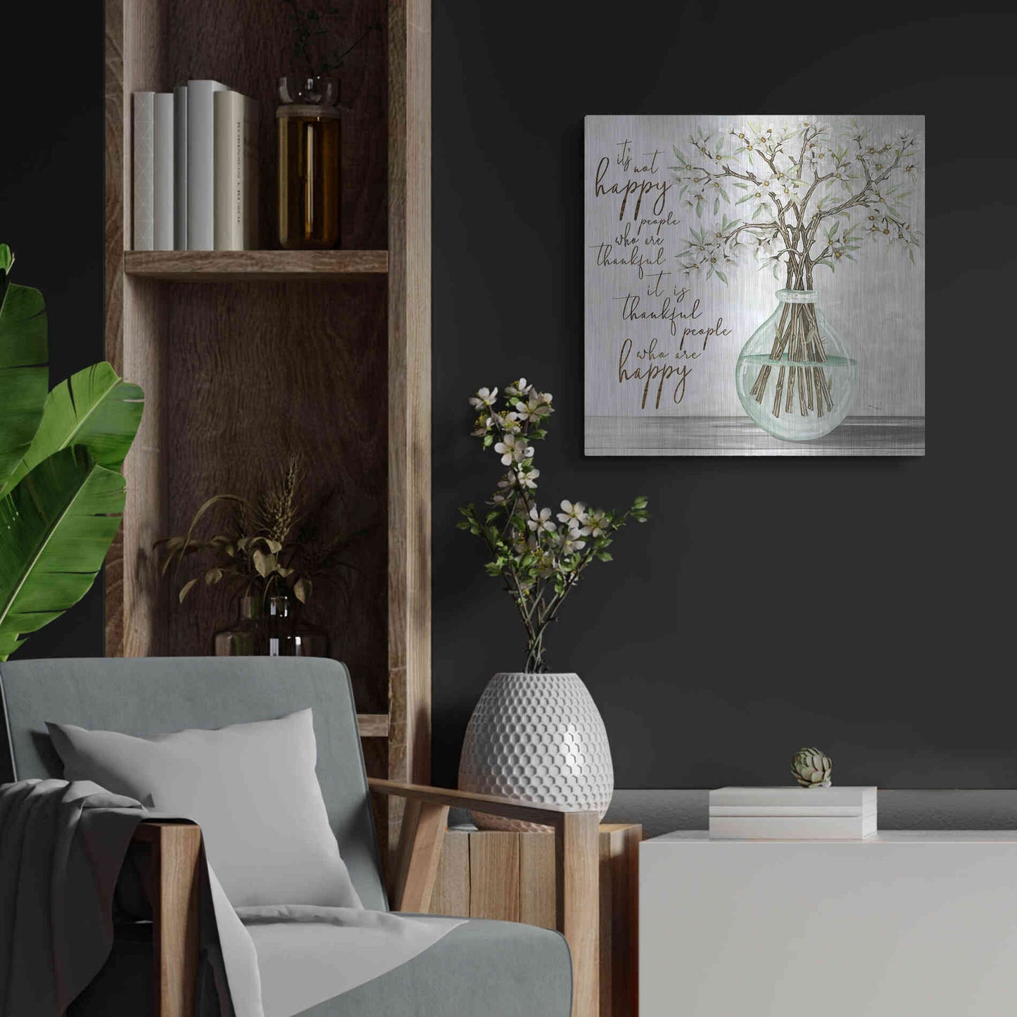 Luxe Metal Art 'Thankful People Flower Vase' by Cindy Jacobs, Metal Wall Art,24x24