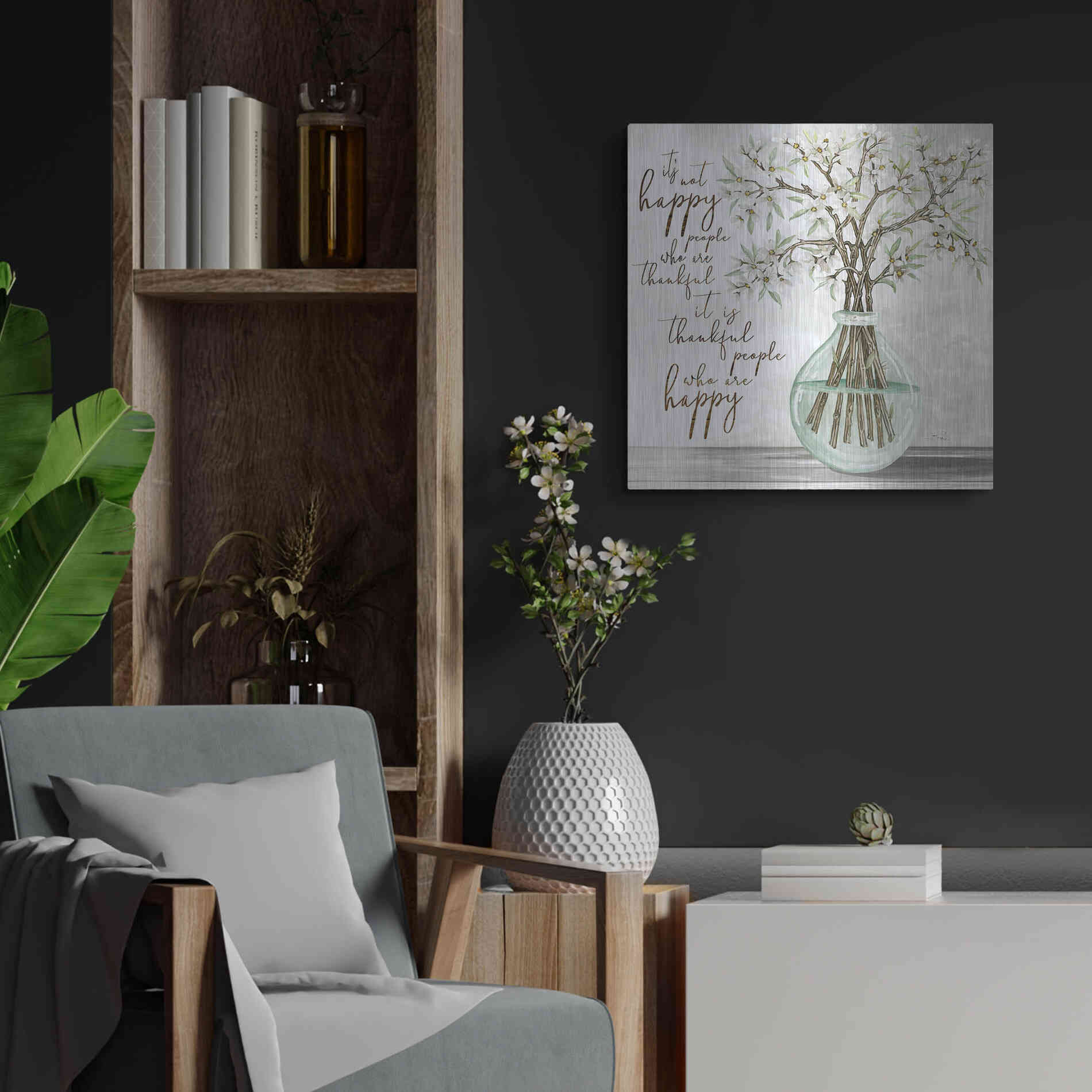Luxe Metal Art 'Thankful People Flower Vase' by Cindy Jacobs, Metal Wall Art,24x24