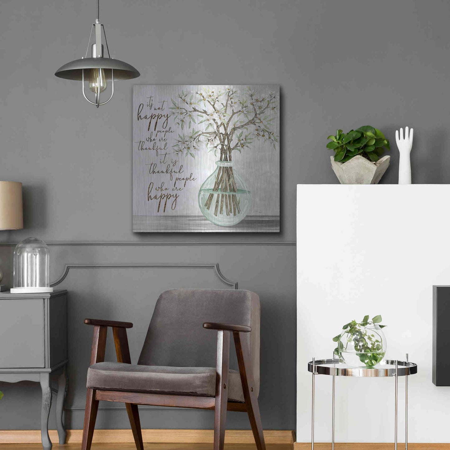 Luxe Metal Art 'Thankful People Flower Vase' by Cindy Jacobs, Metal Wall Art,24x24
