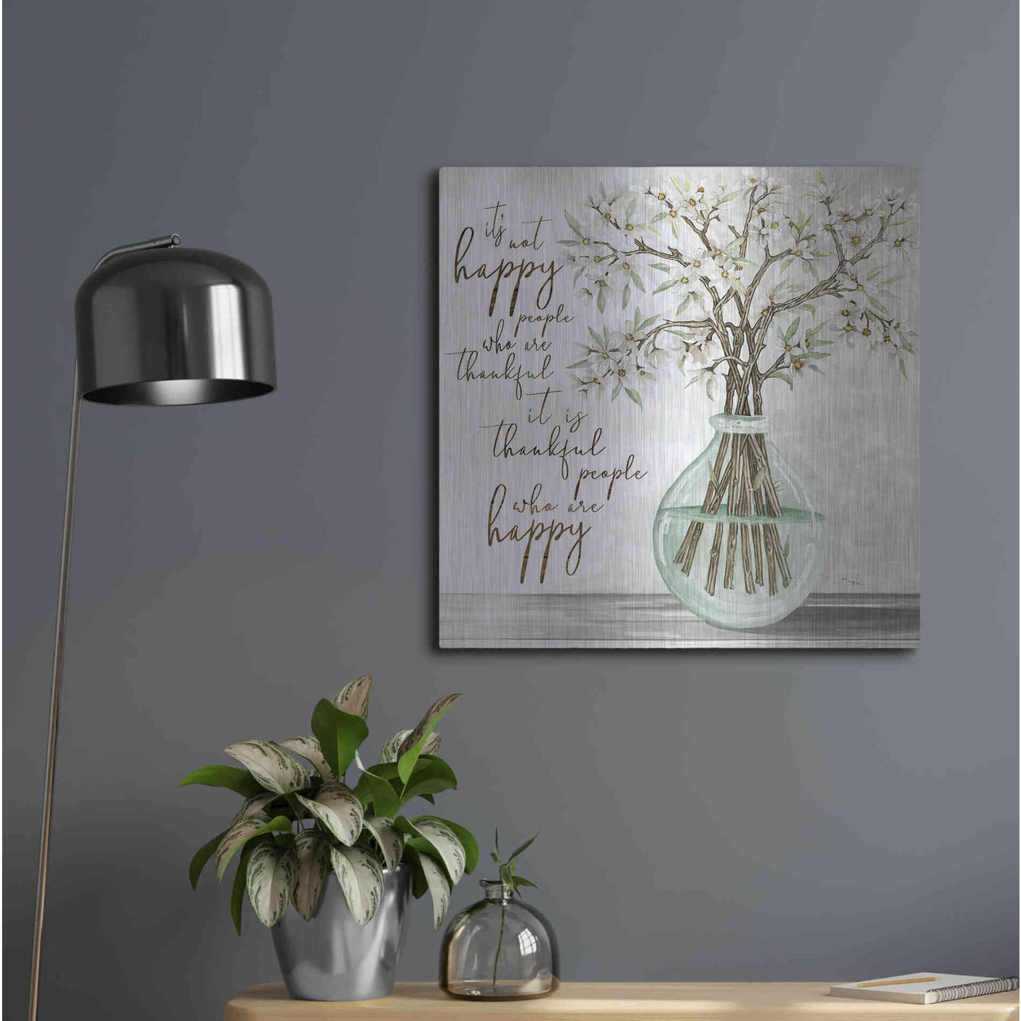 Luxe Metal Art 'Thankful People Flower Vase' by Cindy Jacobs, Metal Wall Art,24x24