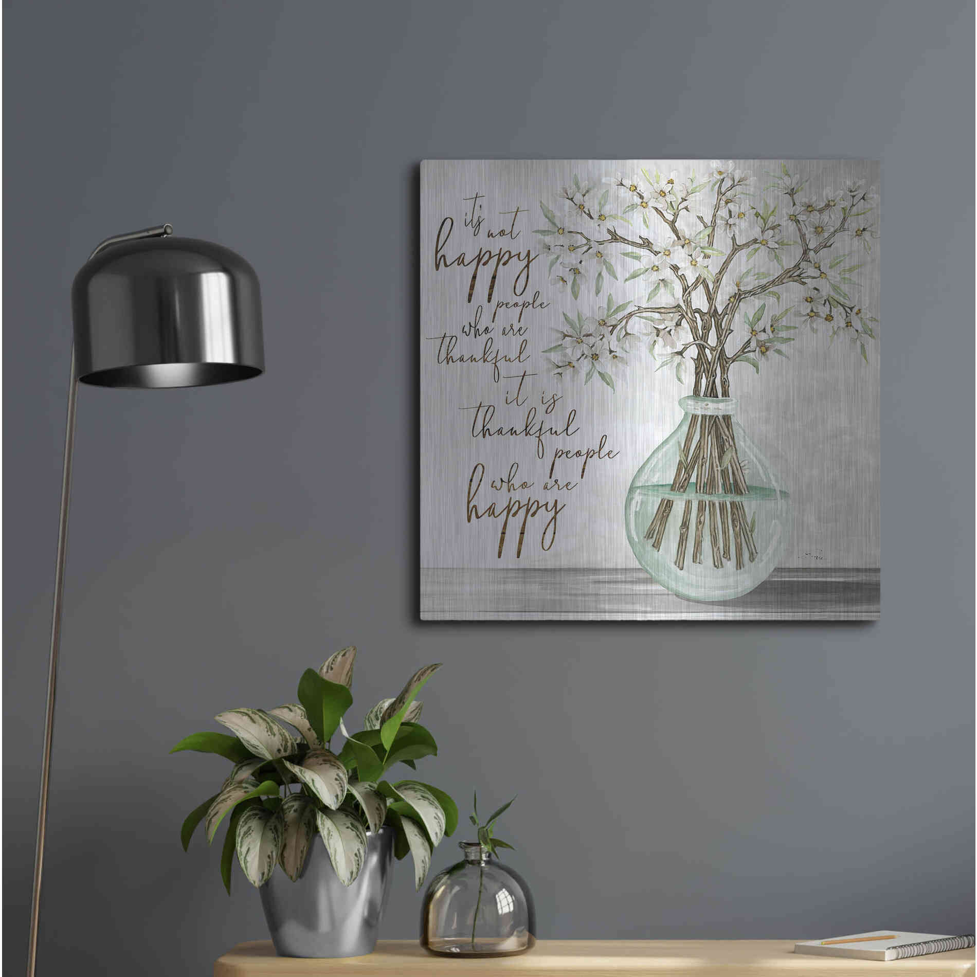 Luxe Metal Art 'Thankful People Flower Vase' by Cindy Jacobs, Metal Wall Art,24x24