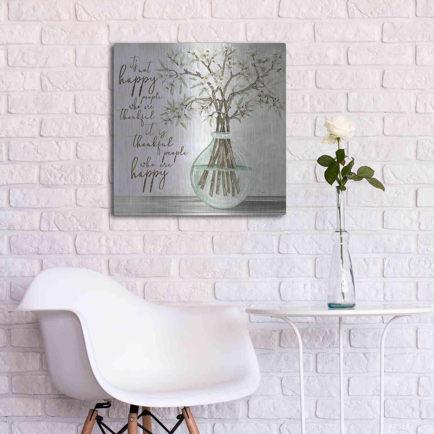 Luxe Metal Art 'Thankful People Flower Vase' by Cindy Jacobs, Metal Wall Art,24x24