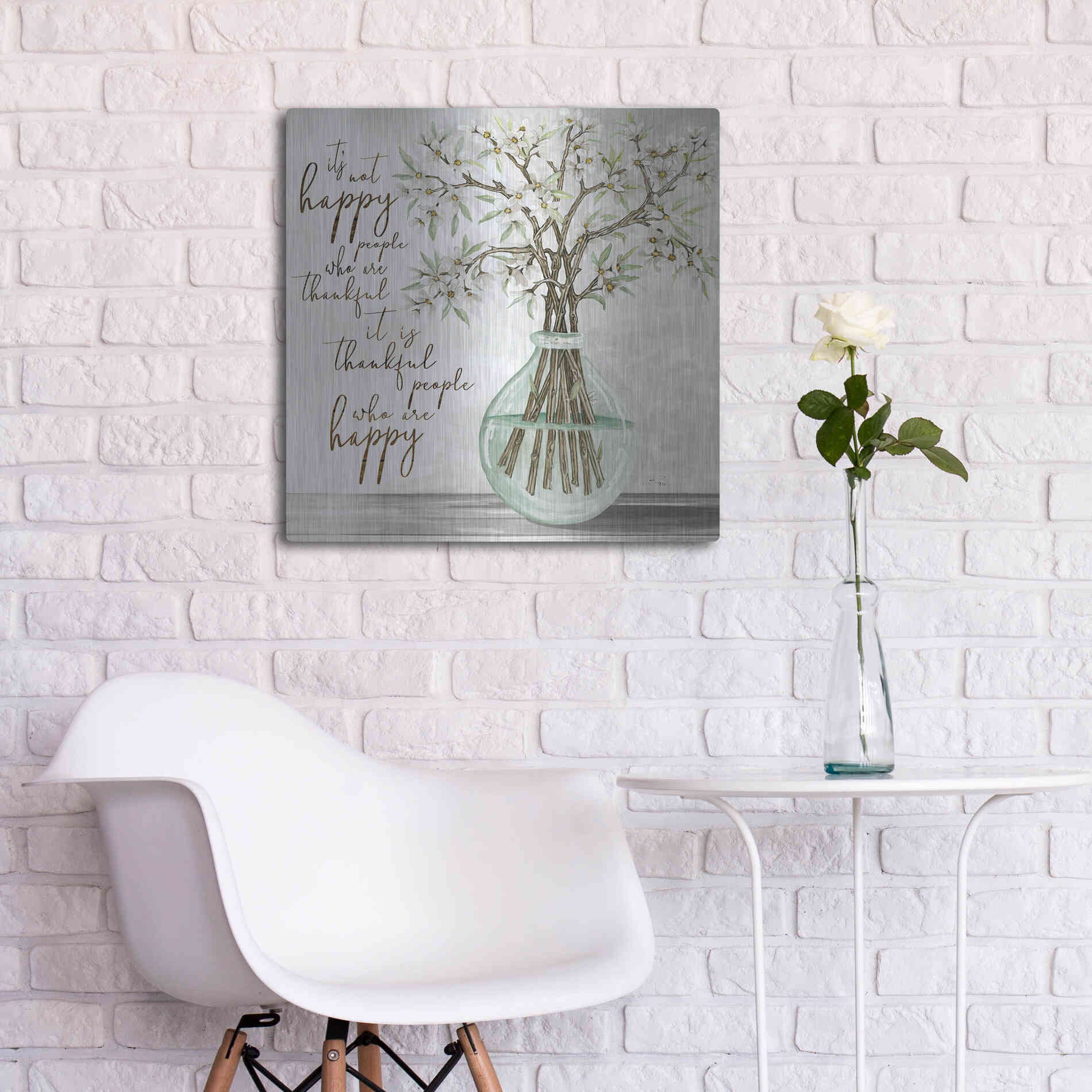 Luxe Metal Art 'Thankful People Flower Vase' by Cindy Jacobs, Metal Wall Art,24x24