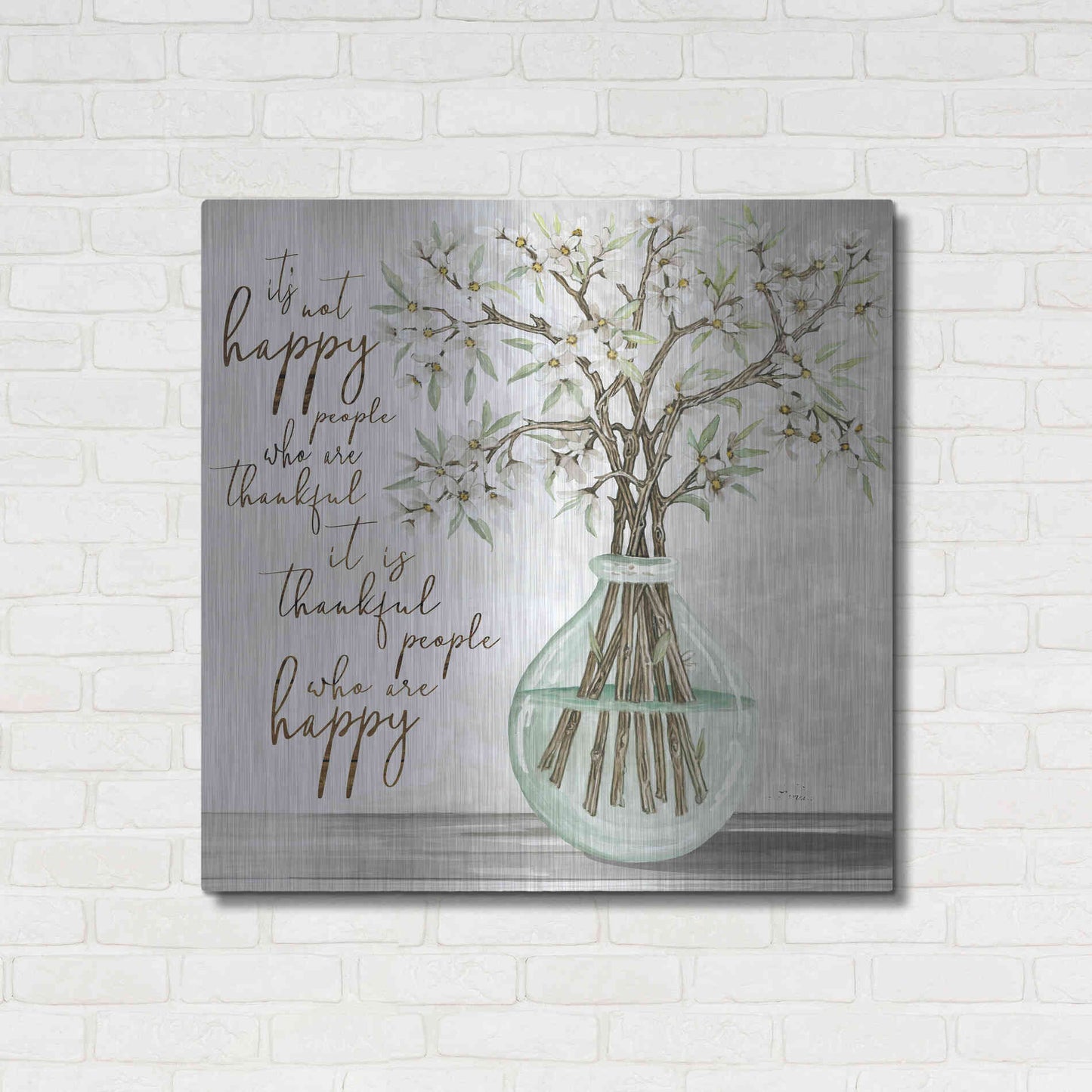 Luxe Metal Art 'Thankful People Flower Vase' by Cindy Jacobs, Metal Wall Art,36x36
