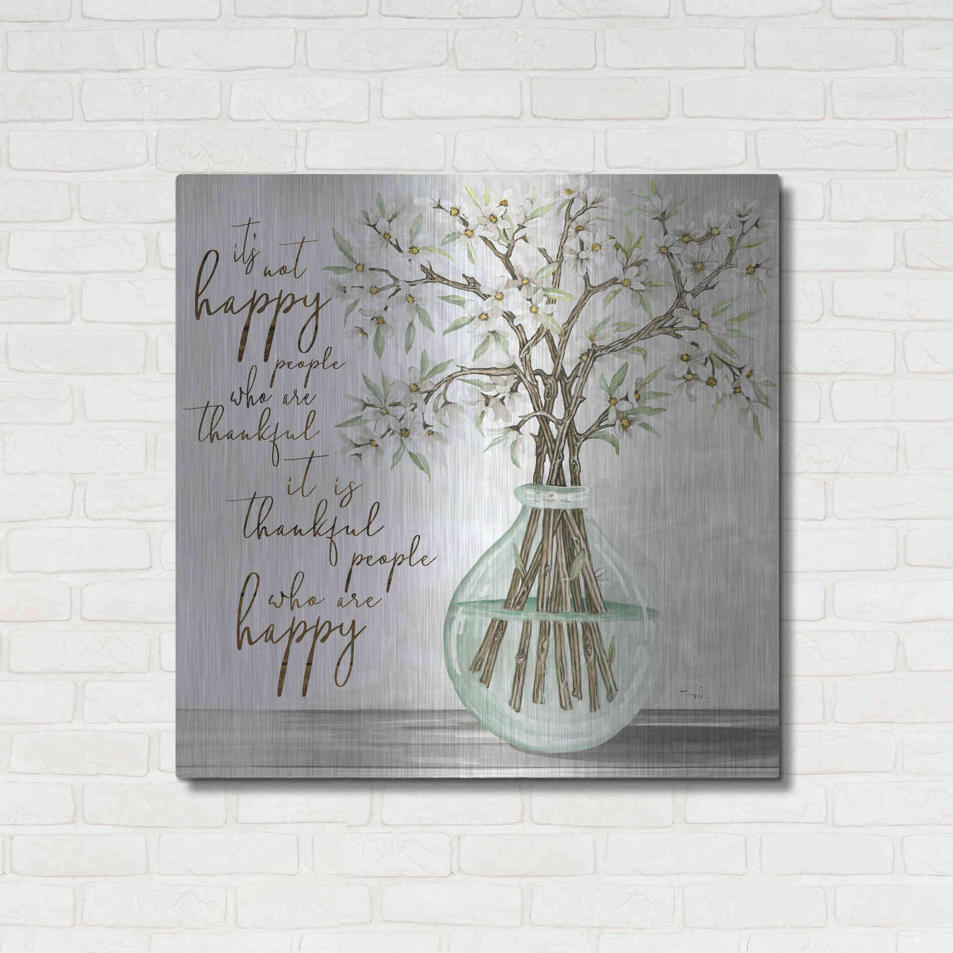 Luxe Metal Art 'Thankful People Flower Vase' by Cindy Jacobs, Metal Wall Art,36x36