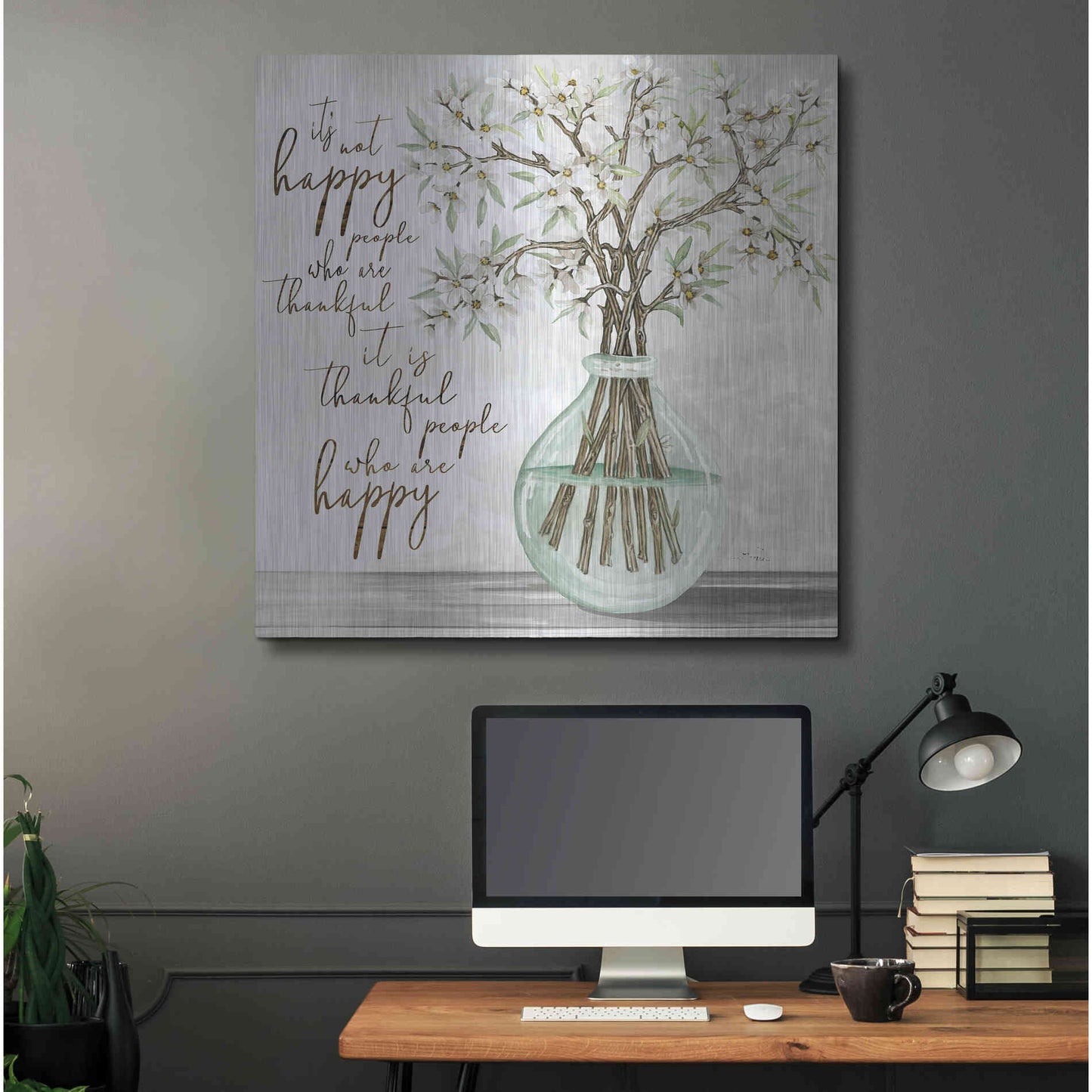 Luxe Metal Art 'Thankful People Flower Vase' by Cindy Jacobs, Metal Wall Art,36x36