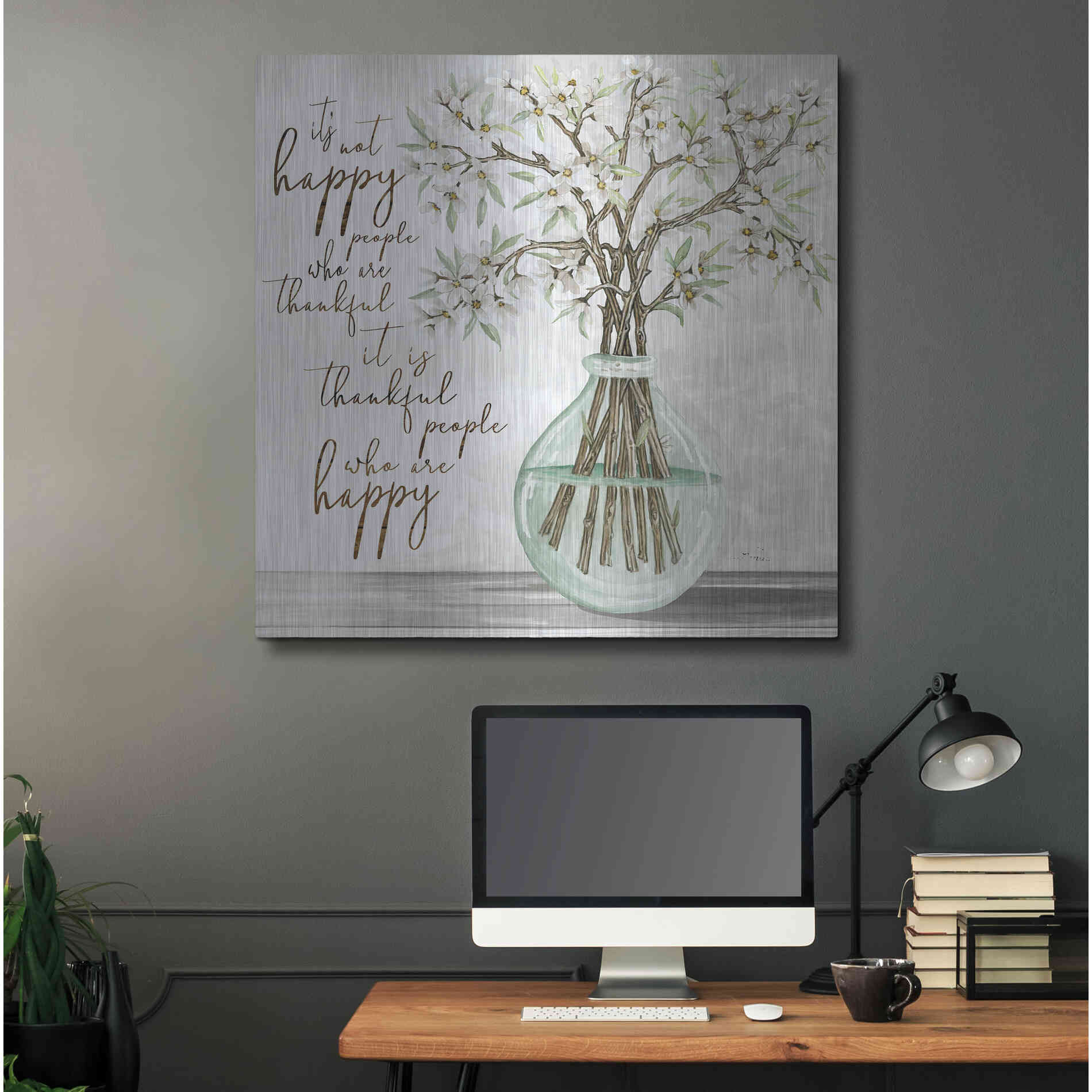 Luxe Metal Art 'Thankful People Flower Vase' by Cindy Jacobs, Metal Wall Art,36x36