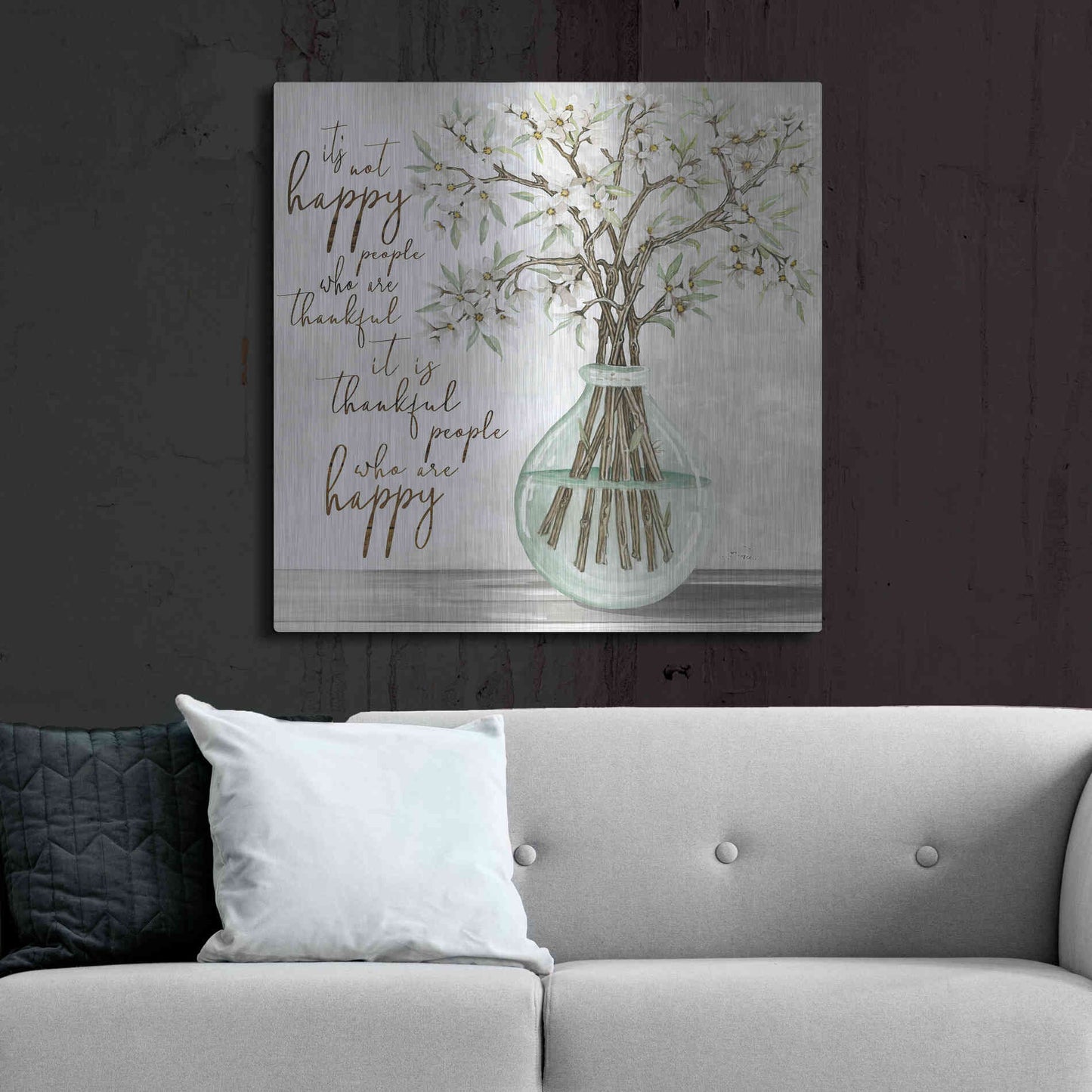 Luxe Metal Art 'Thankful People Flower Vase' by Cindy Jacobs, Metal Wall Art,36x36