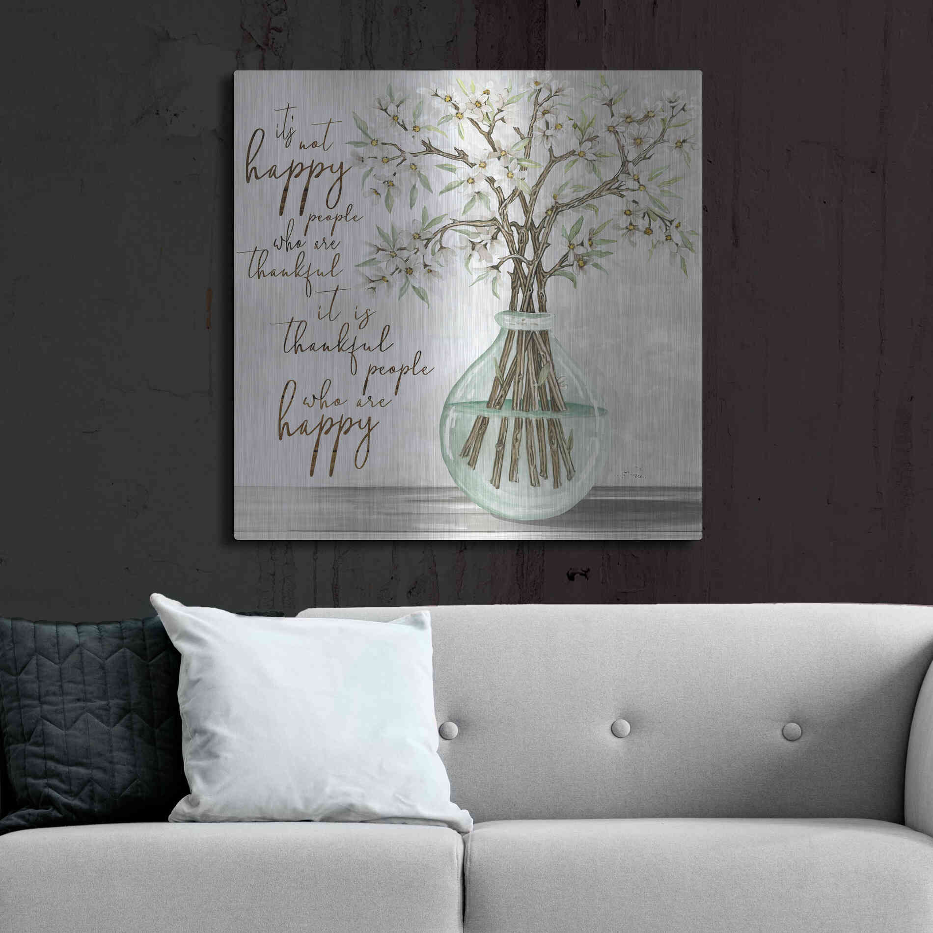 Luxe Metal Art 'Thankful People Flower Vase' by Cindy Jacobs, Metal Wall Art,36x36