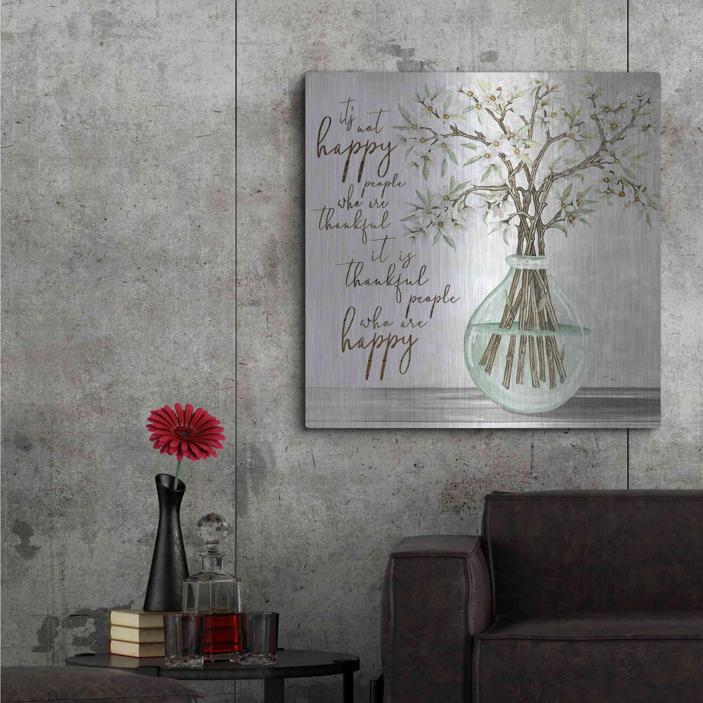 Luxe Metal Art 'Thankful People Flower Vase' by Cindy Jacobs, Metal Wall Art,36x36