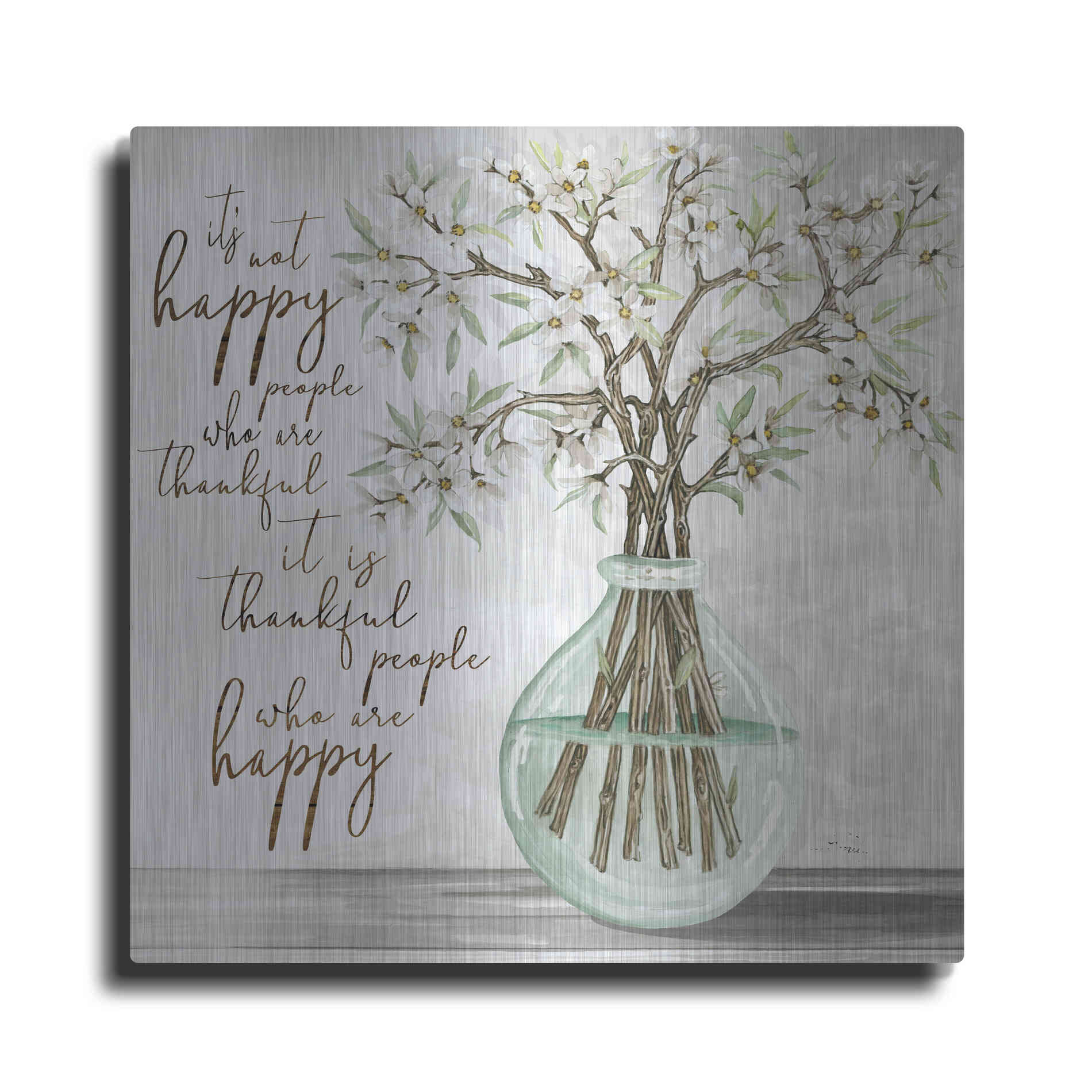 Luxe Metal Art 'Thankful People Flower Vase' by Cindy Jacobs, Metal Wall Art