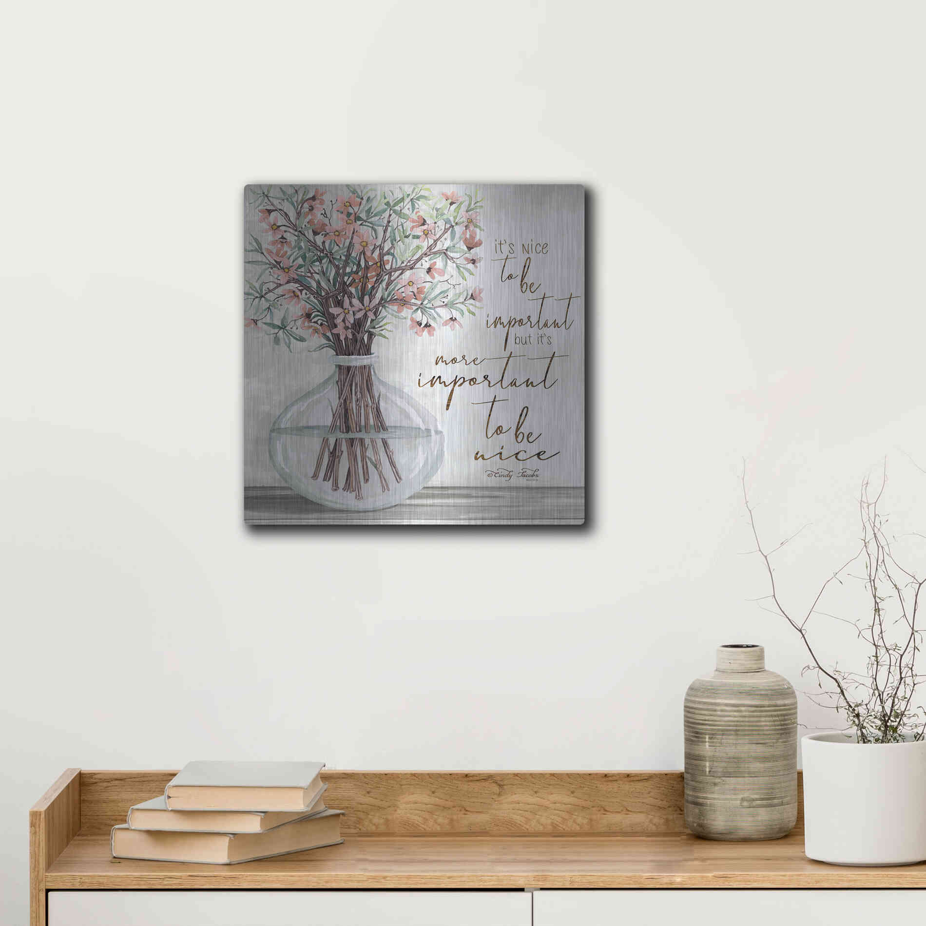 Luxe Metal Art 'It's Important to be Nice' by Cindy Jacobs, Metal Wall Art,12x12