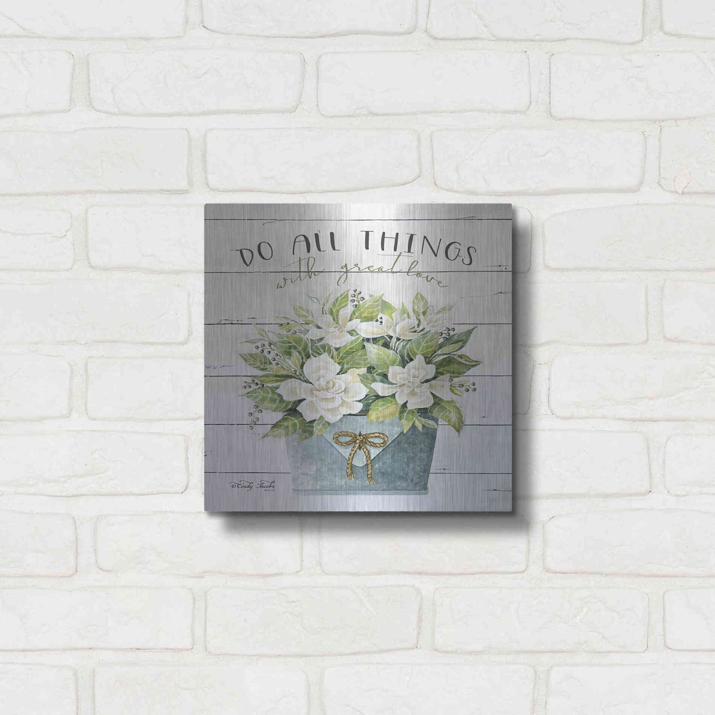 Luxe Metal Art 'Do All Things with Great Love' by Cindy Jacobs, Metal Wall Art,12x12