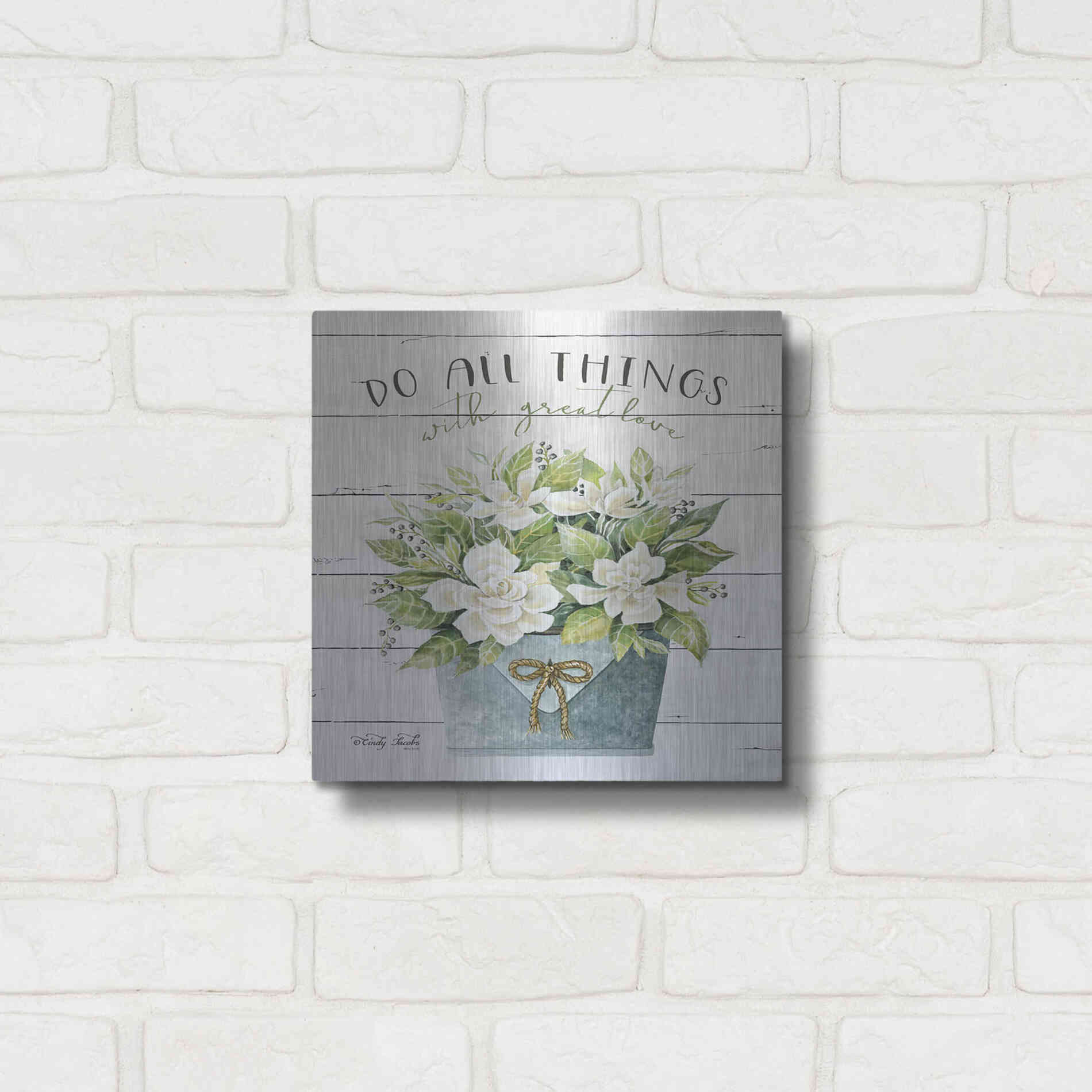 Luxe Metal Art 'Do All Things with Great Love' by Cindy Jacobs, Metal Wall Art,12x12