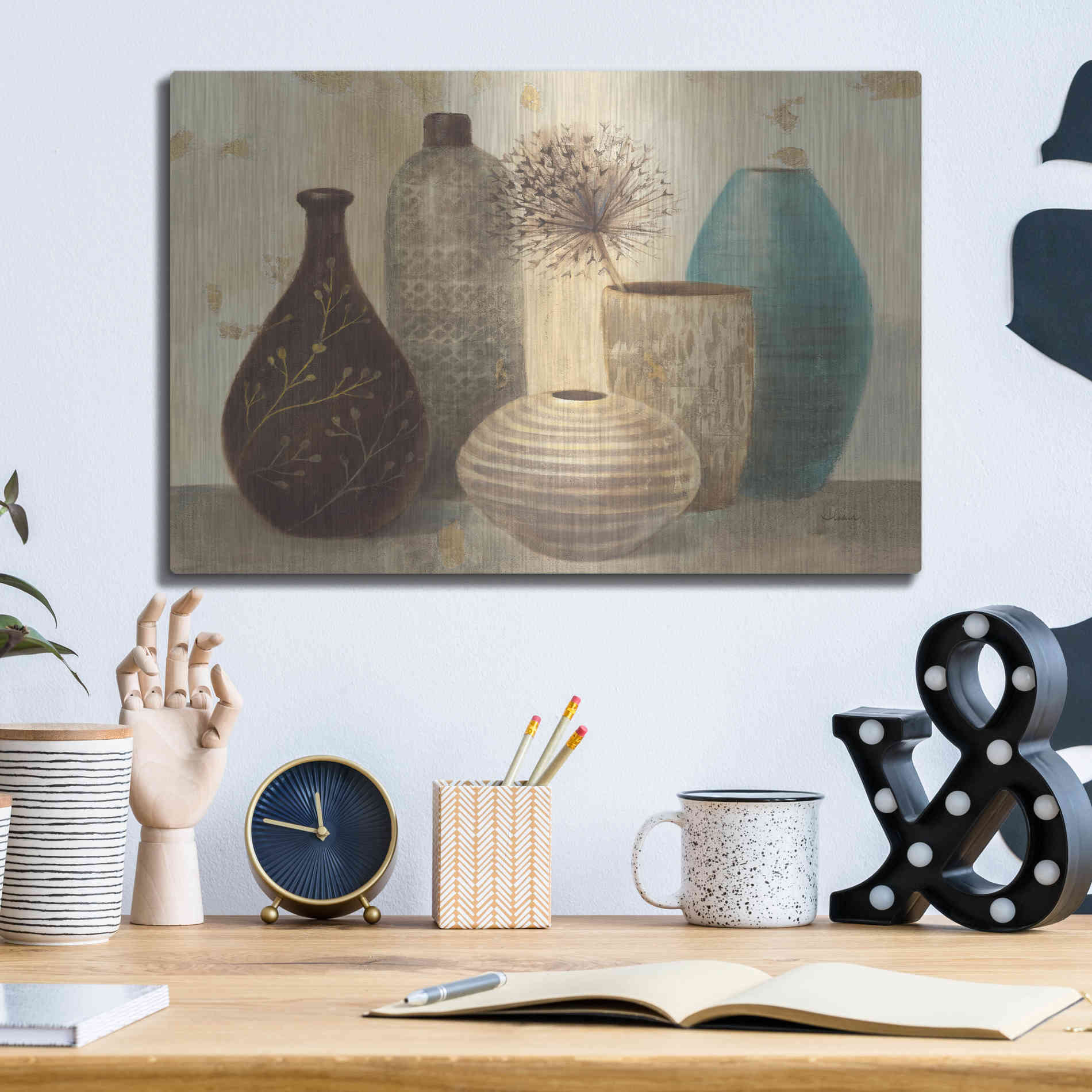 Luxe Metal Art 'Vessel Still Life II' by Albena Hristova, Metal Wall Art,16x12