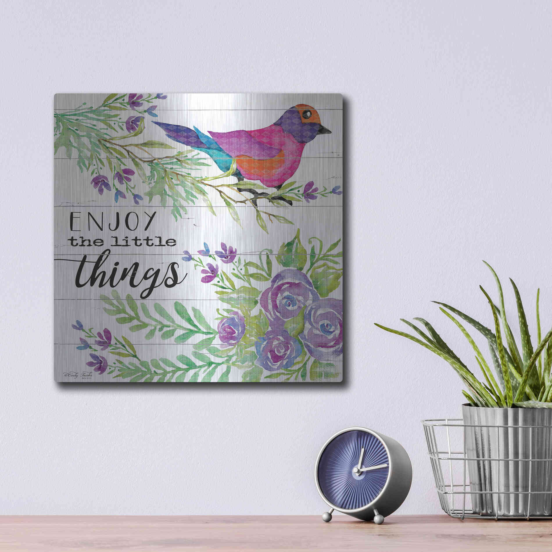 Luxe Metal Art 'Enjoy Little Things' by Cindy Jacobs, Metal Wall Art,12x12