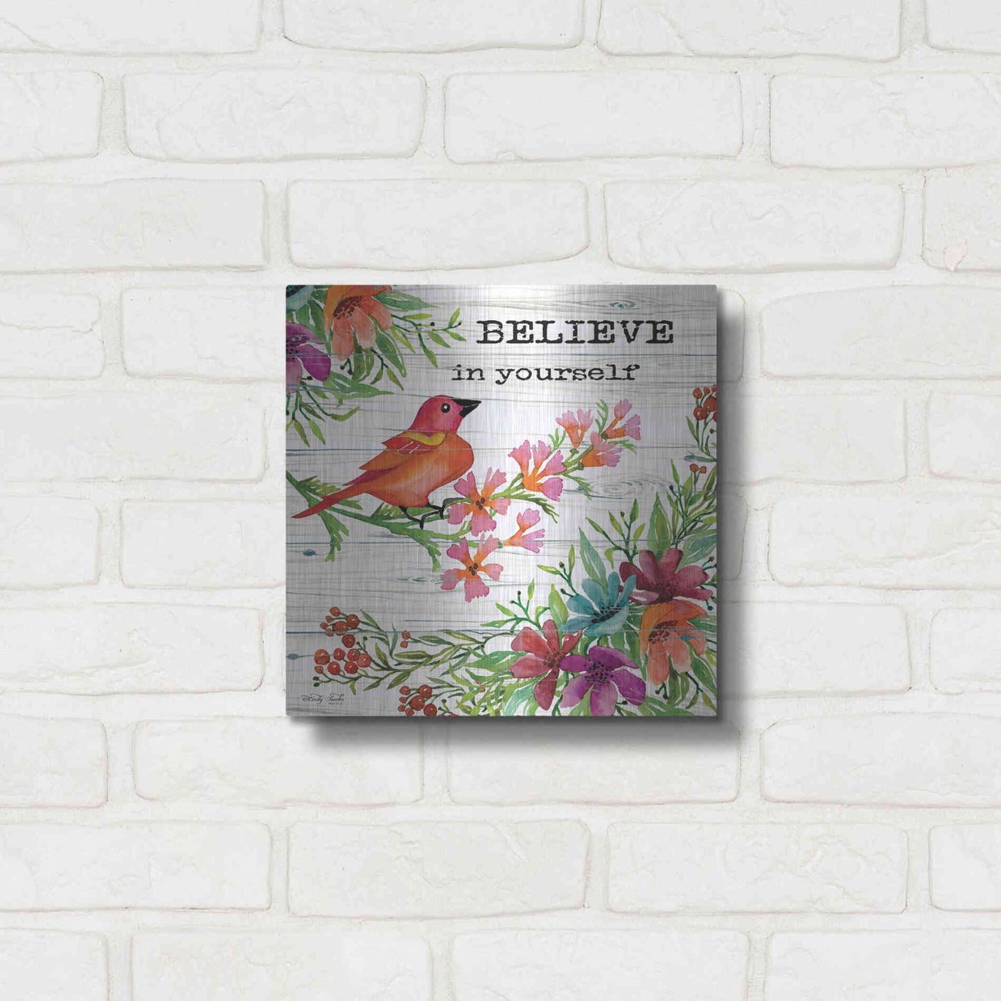 Luxe Metal Art 'Believe in Yourself' by Cindy Jacobs, Metal Wall Art,12x12