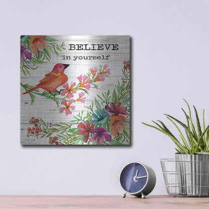 Luxe Metal Art 'Believe in Yourself' by Cindy Jacobs, Metal Wall Art,12x12