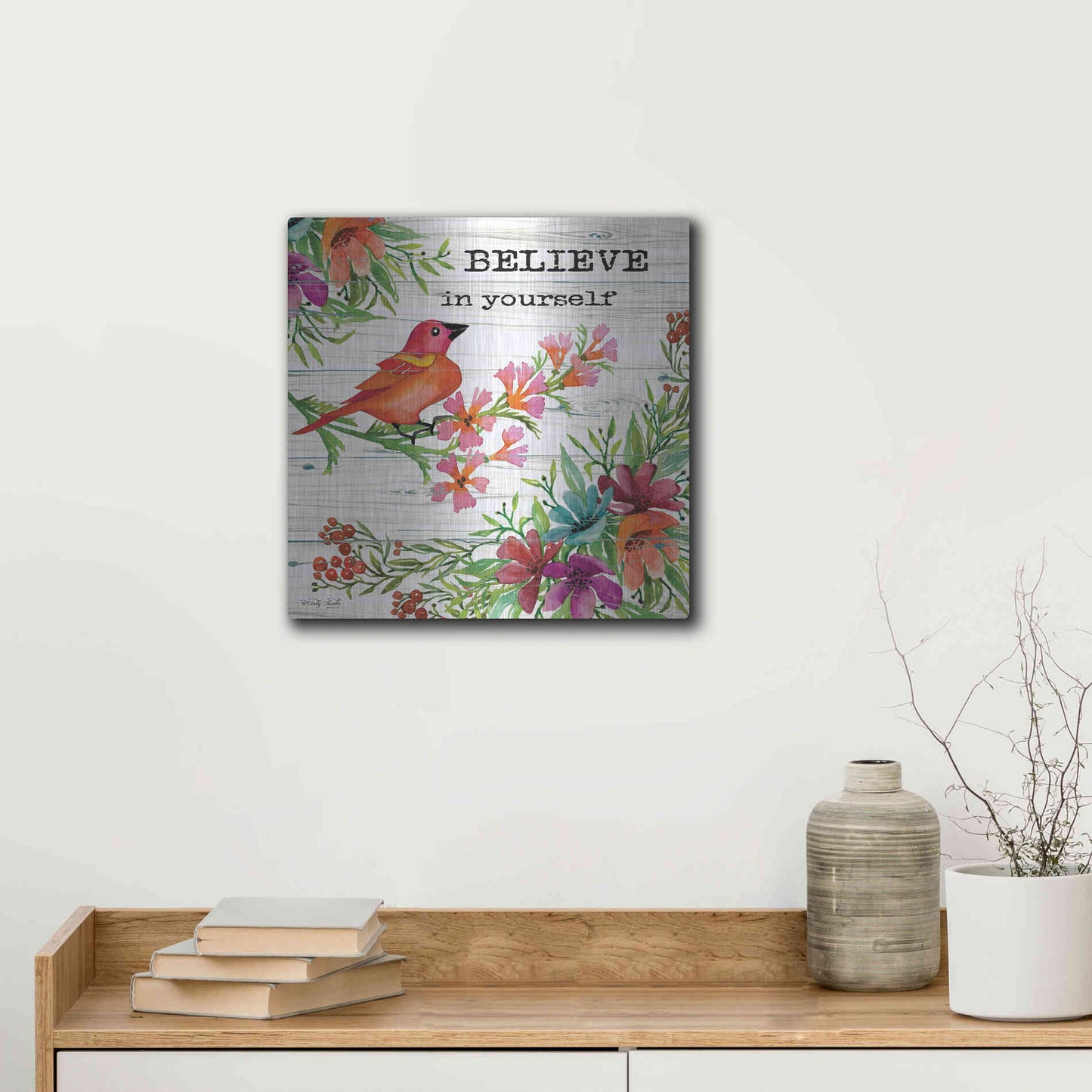 Luxe Metal Art 'Believe in Yourself' by Cindy Jacobs, Metal Wall Art,12x12