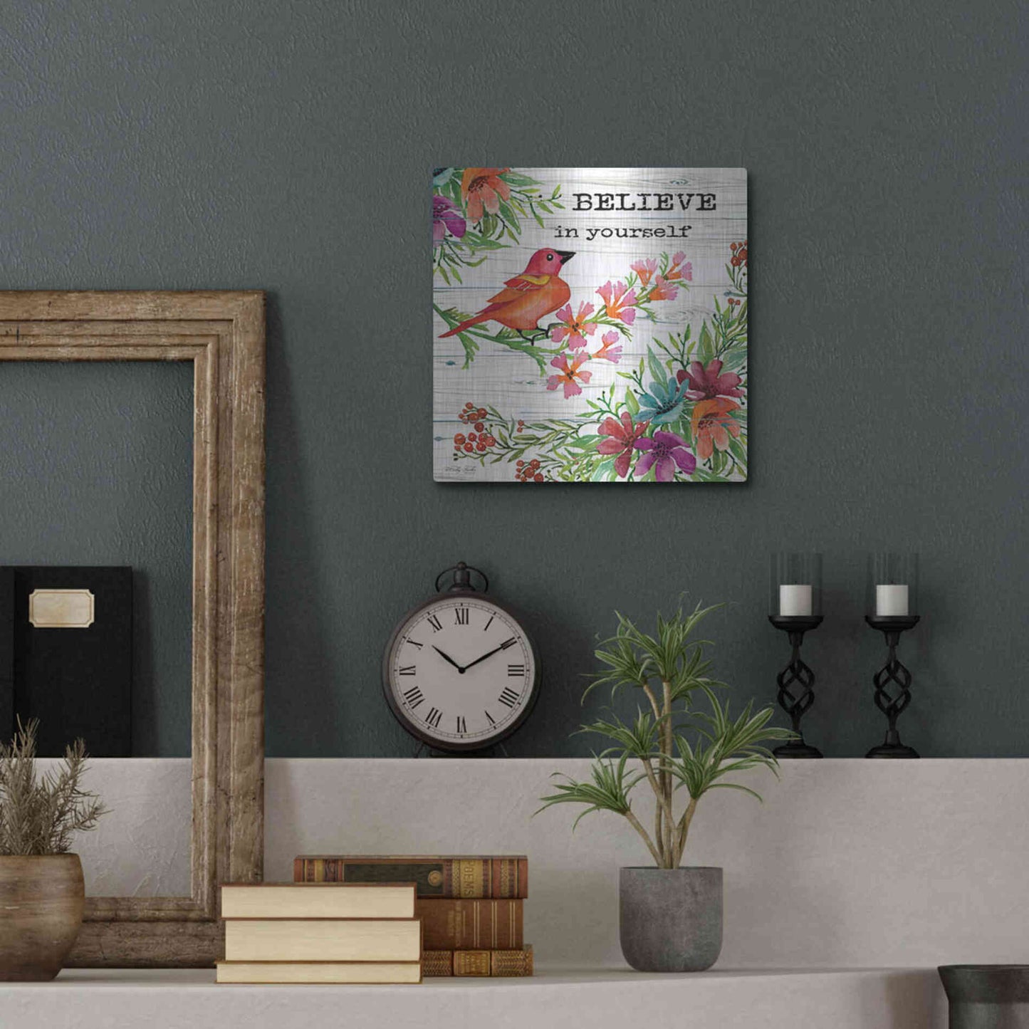 Luxe Metal Art 'Believe in Yourself' by Cindy Jacobs, Metal Wall Art,12x12