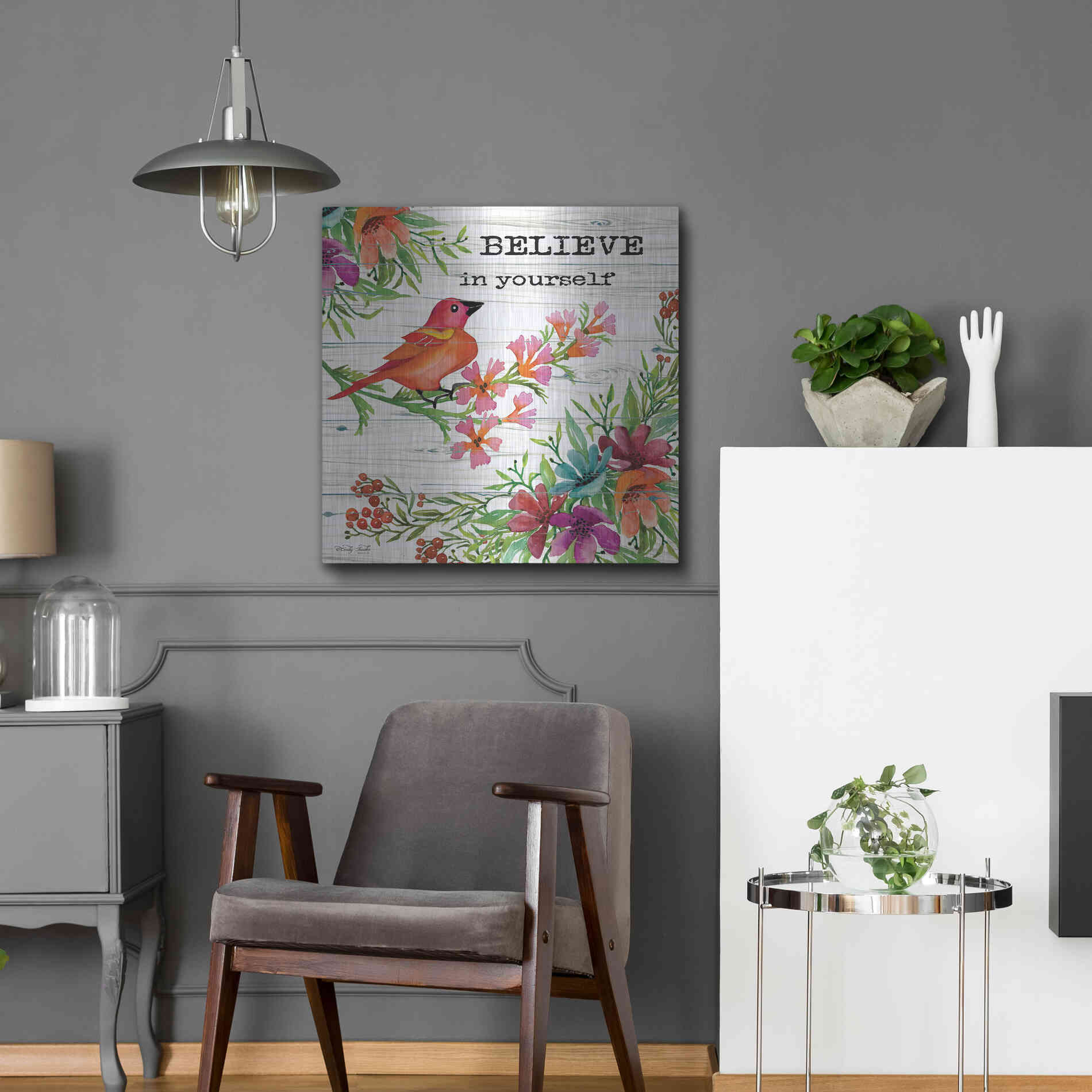 Luxe Metal Art 'Believe in Yourself' by Cindy Jacobs, Metal Wall Art,24x24