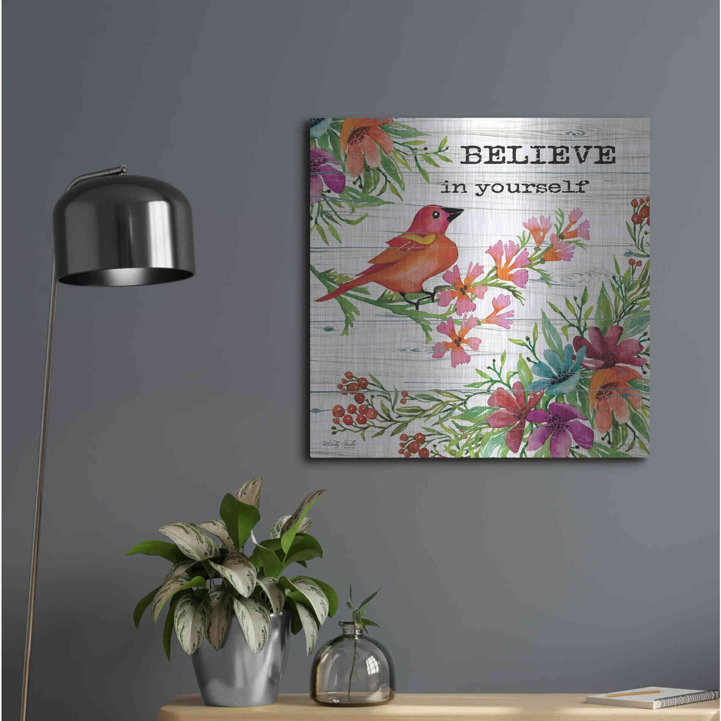 Luxe Metal Art 'Believe in Yourself' by Cindy Jacobs, Metal Wall Art,24x24