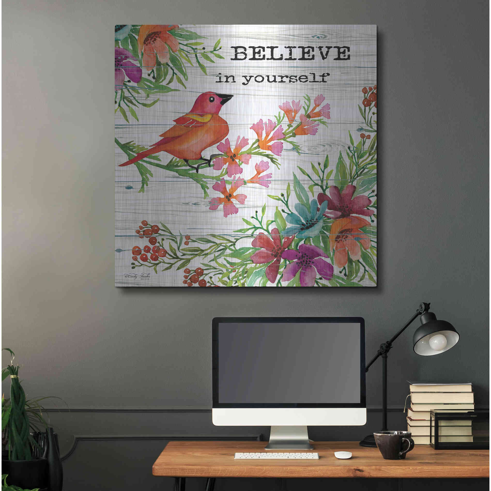 Luxe Metal Art 'Believe in Yourself' by Cindy Jacobs, Metal Wall Art,36x36