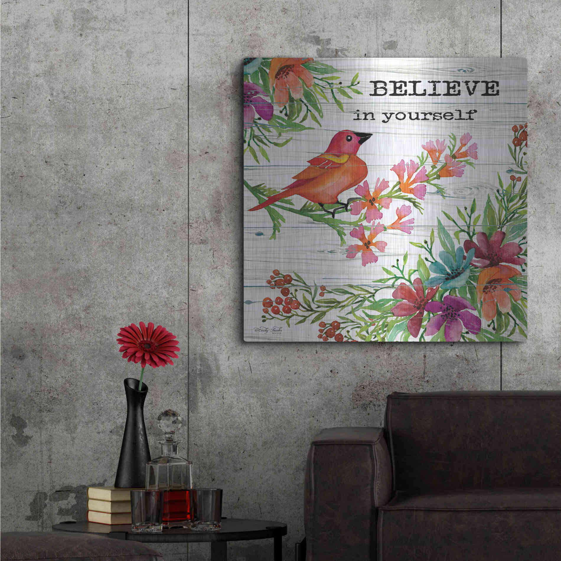 Luxe Metal Art 'Believe in Yourself' by Cindy Jacobs, Metal Wall Art,36x36