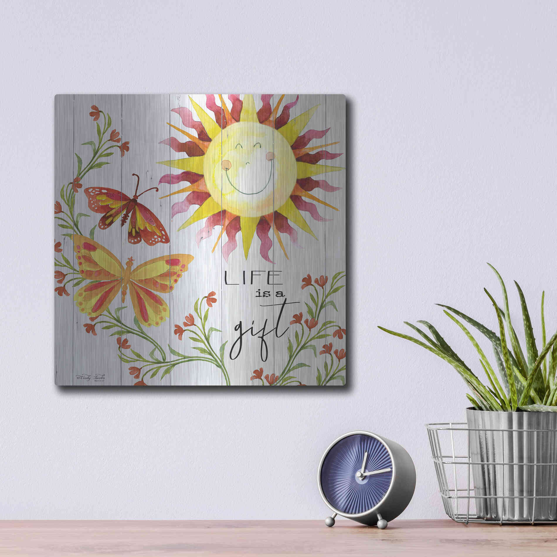 Luxe Metal Art 'Life is a Gift' by Cindy Jacobs, Metal Wall Art,12x12