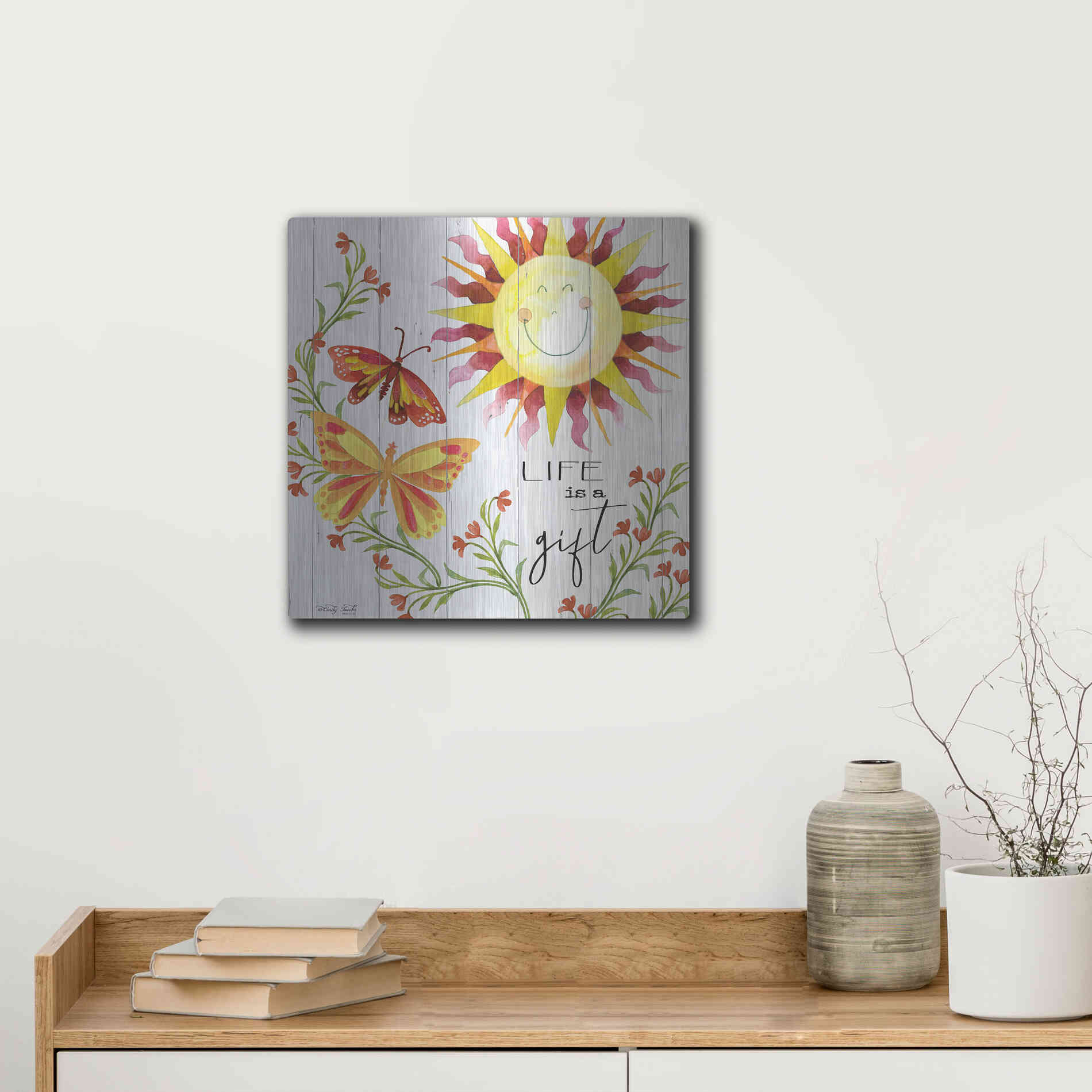Luxe Metal Art 'Life is a Gift' by Cindy Jacobs, Metal Wall Art,12x12