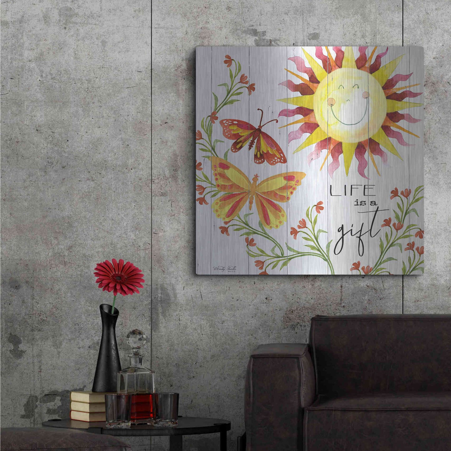 Luxe Metal Art 'Life is a Gift' by Cindy Jacobs, Metal Wall Art,36x36