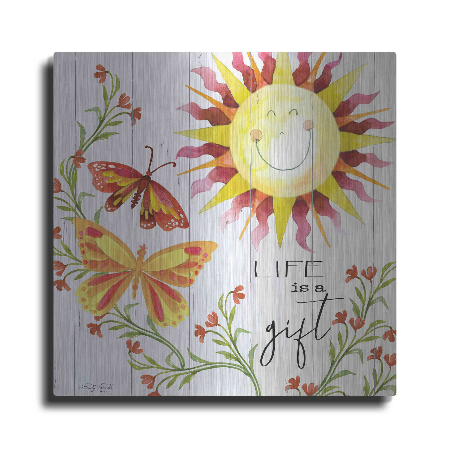 Luxe Metal Art 'Life is a Gift' by Cindy Jacobs, Metal Wall Art