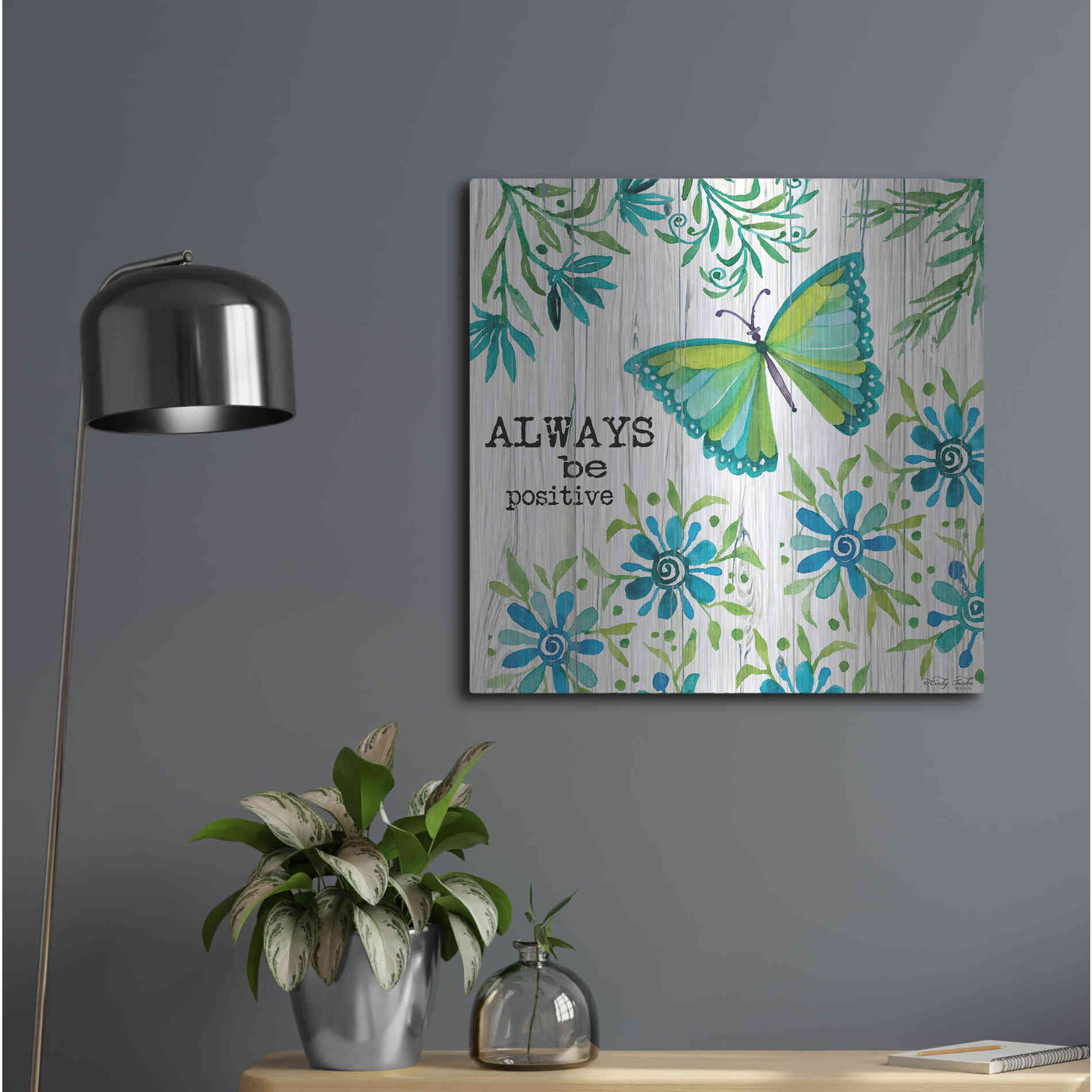 Luxe Metal Art 'Always Be Positive' by Cindy Jacobs, Metal Wall Art,24x24