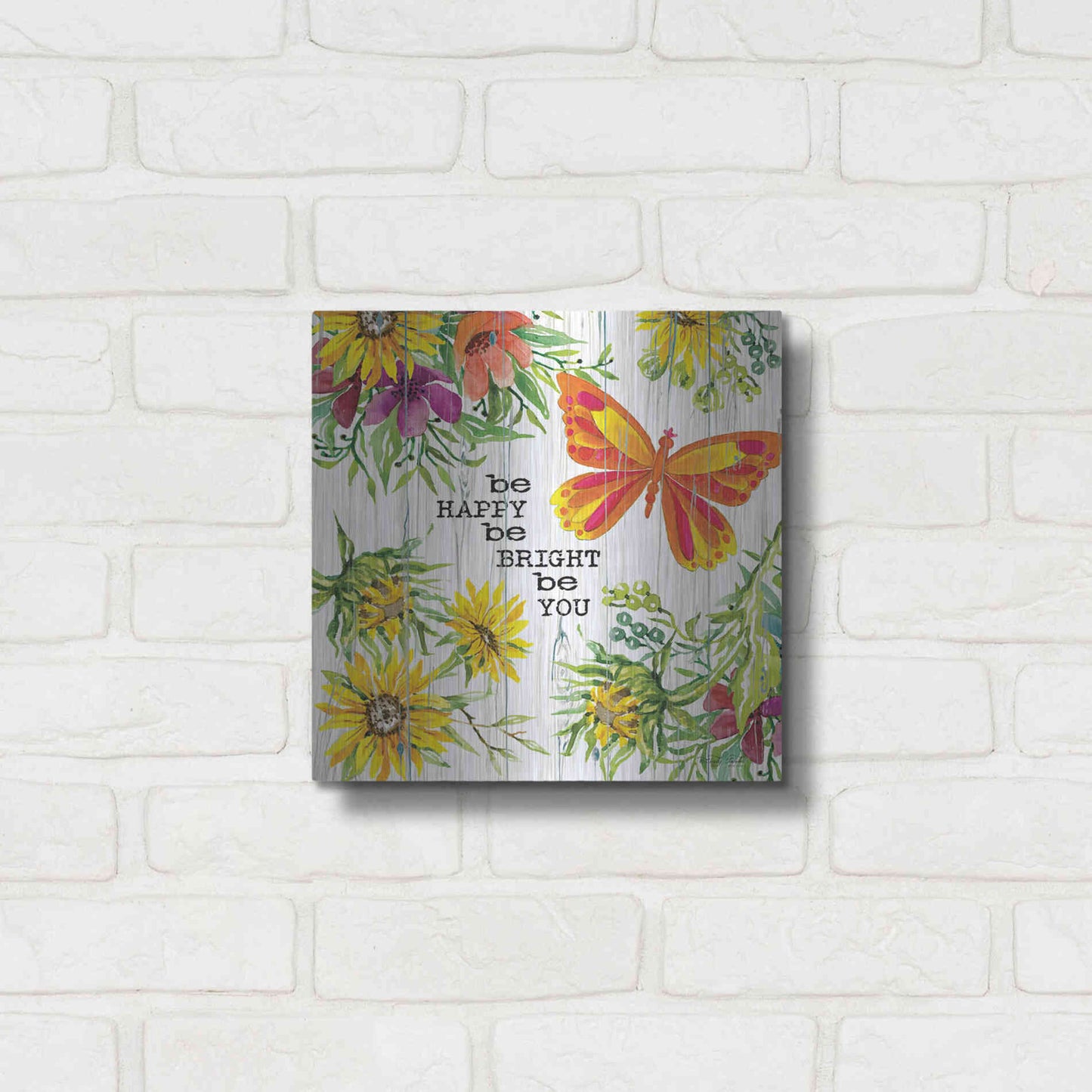 Luxe Metal Art 'Be Happy' by Cindy Jacobs, Metal Wall Art,12x12