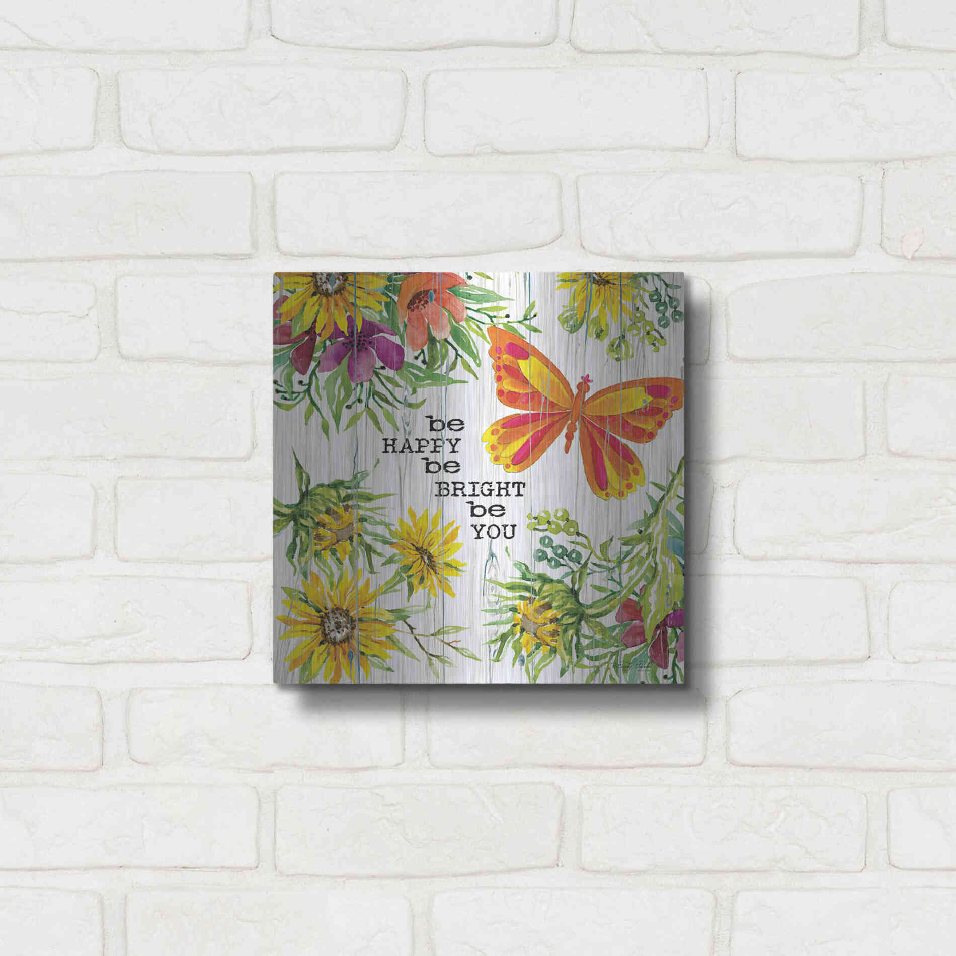 Luxe Metal Art 'Be Happy' by Cindy Jacobs, Metal Wall Art,12x12